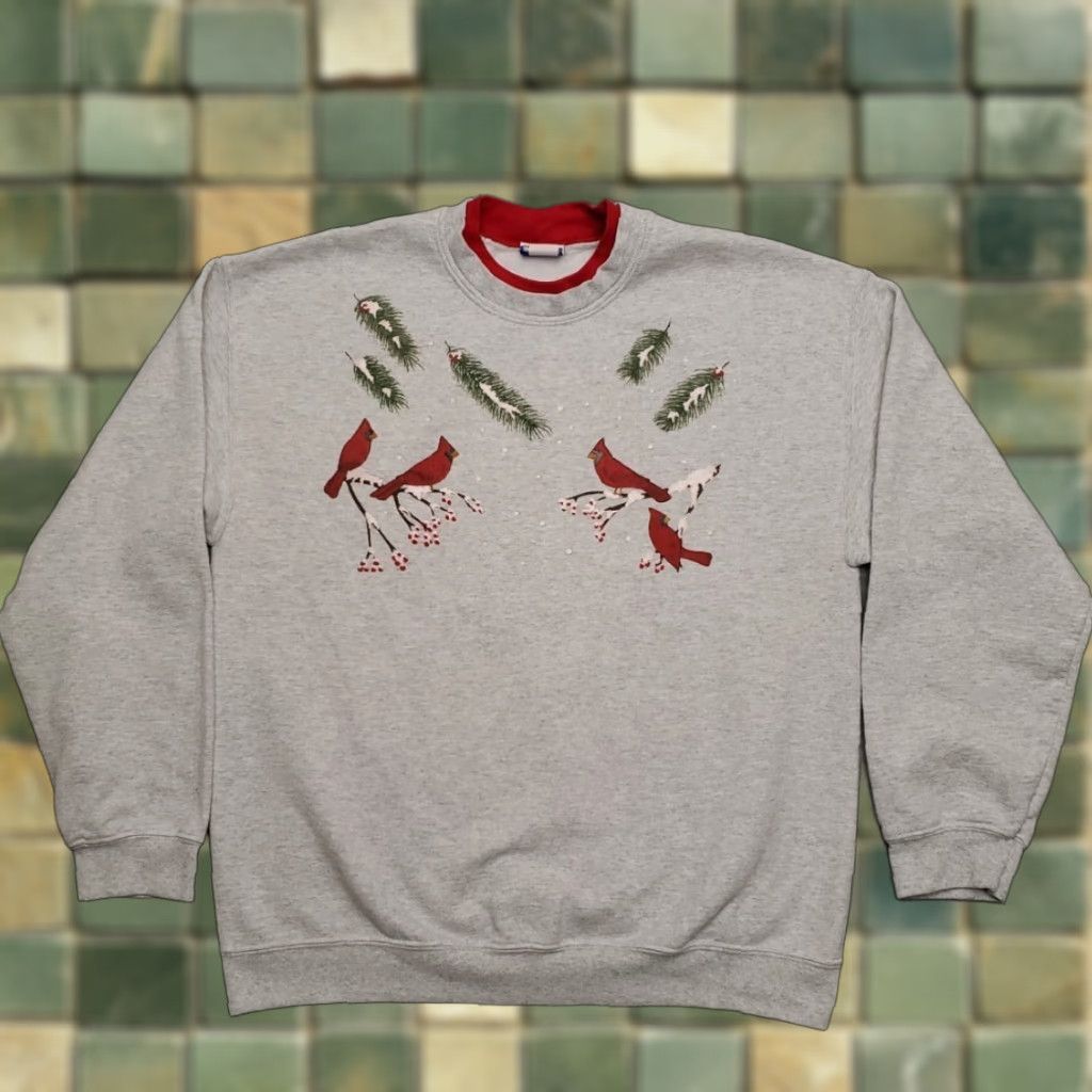 Vintage VTG PFI Fashions Sweatshirt Womens XL Gray Cardinal Bird Lover Grannycore Winter Size XL / US 12-14 / IT 48-50 - 1 Thumbnail