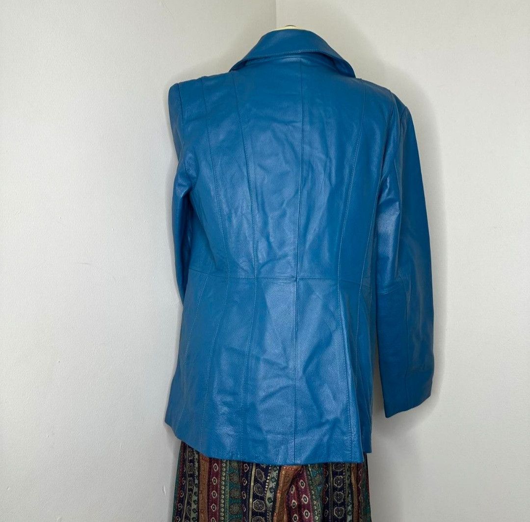 Worthington Women's Blue Genuine Leather Jacket Size L / US 10 / IT 46 - 5 Thumbnail