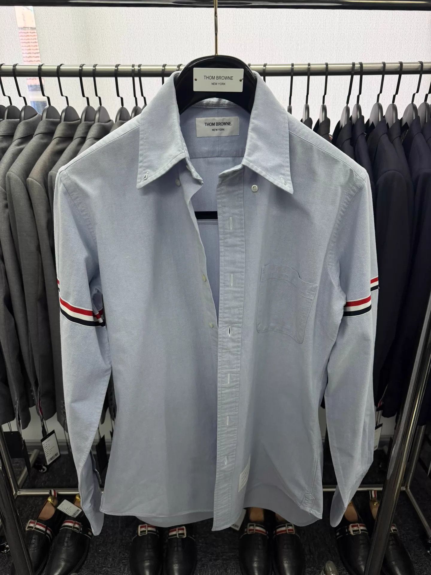 Thom Browne Thom Browne Double Sleeve Logo Blue Oxford Shirt Size 2 95N Size US M / EU 48-50 / 2 - 1 Thumbnail
