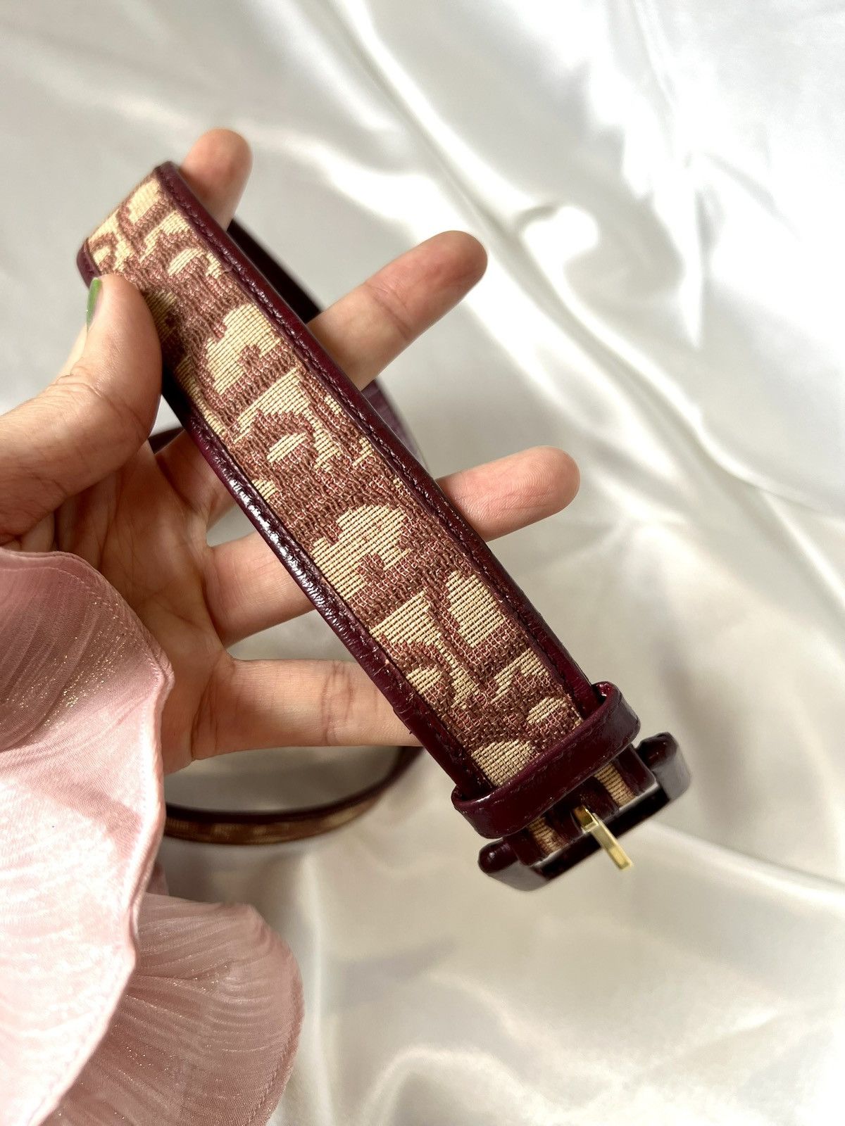 Dior Dior Leather Belt – Burgundy/Beige Monogram Size ONE SIZE - 2 Thumbnail
