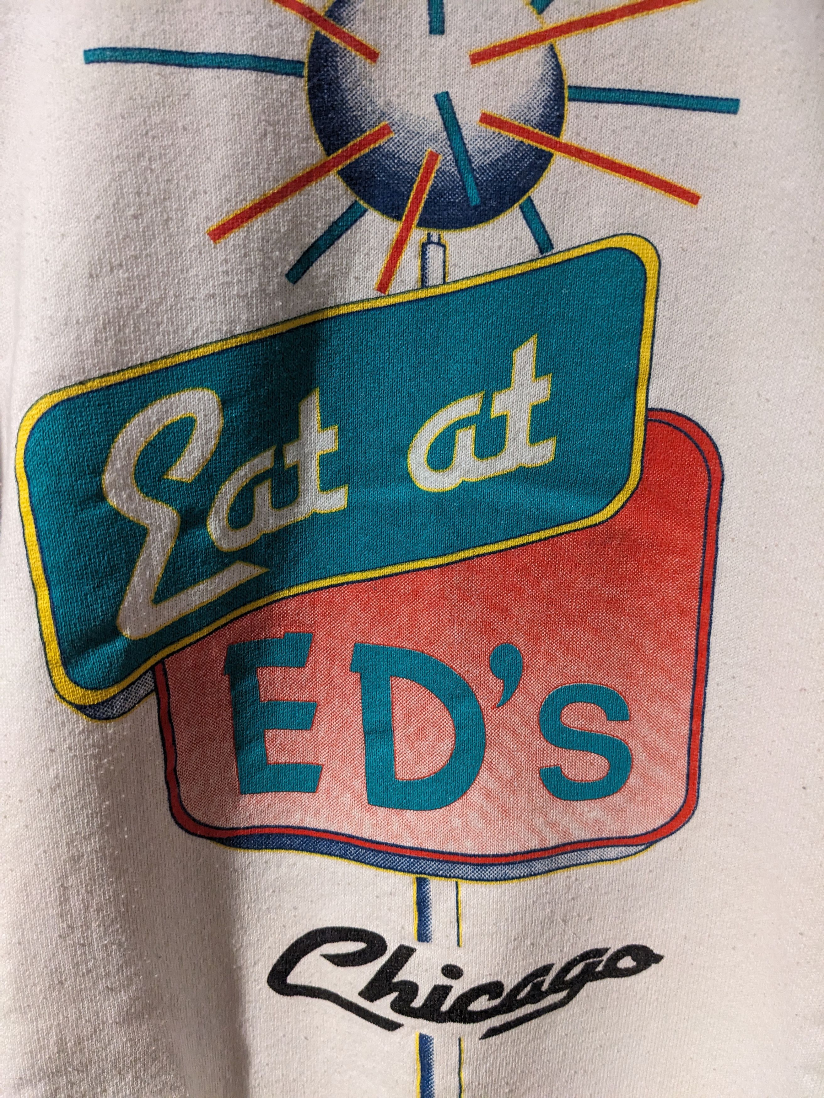 Fruit Of The Loom × Vintage Vintage 90s Eat at Ed's Chicago Food White Large Sweatshirt Size US L / EU 52-54 / 3 - 2 Thumbnail