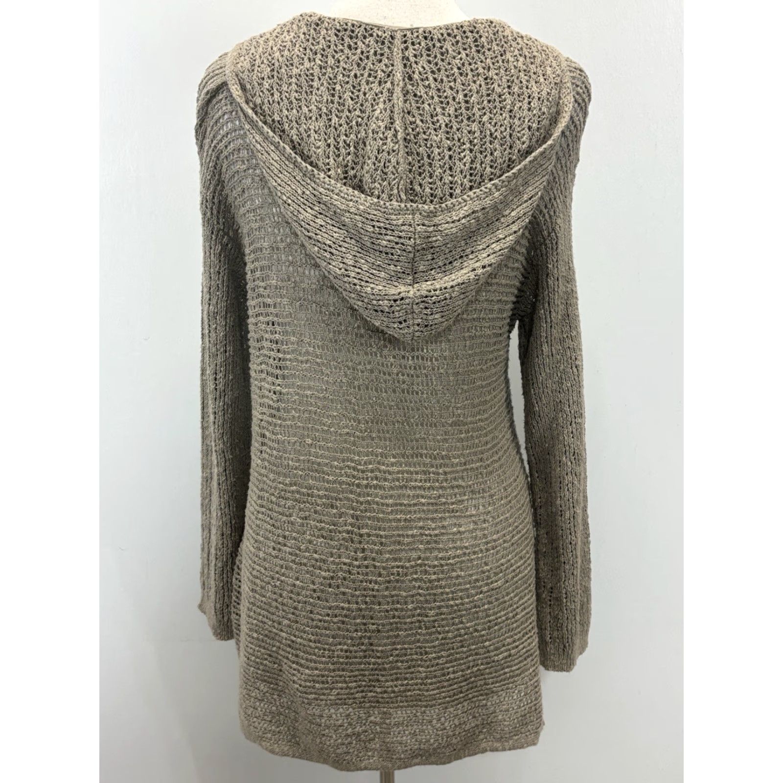 J. Jill J. Jill Open Knit Sweater Women’s Sz Small Hooded Tunic V-Neck Coastal Putty Grey/Tan Cotton Knit Long Sleeve Solid Regular Size S (Pre-owned) Size S / US 4 / IT 40 - 3 Thumbnail