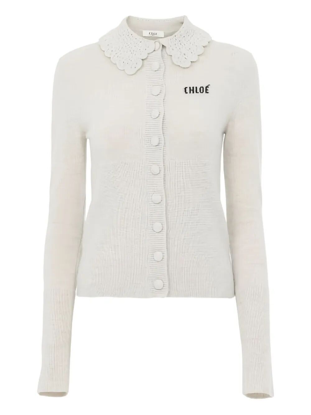 Crocheted Collar Wool Cardigan, Women's (Size S)