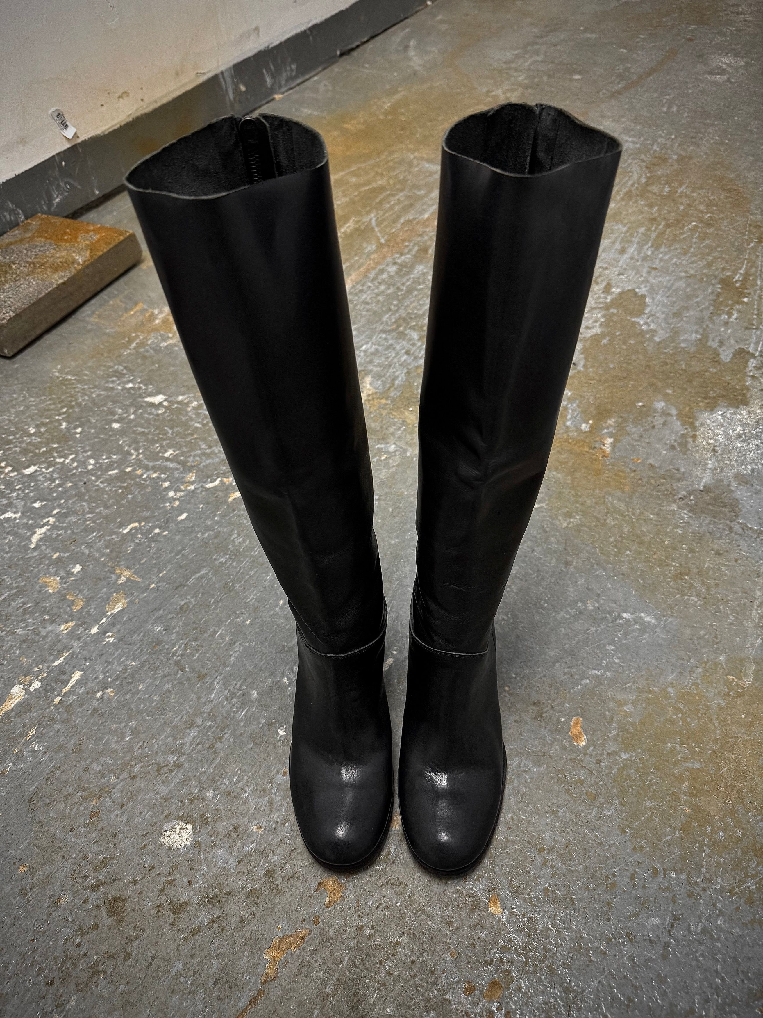 Ma+ MA+ Black Leather Tall Back Zip Calf Boots Size US 5.5 / EU 38 - 4 Thumbnail