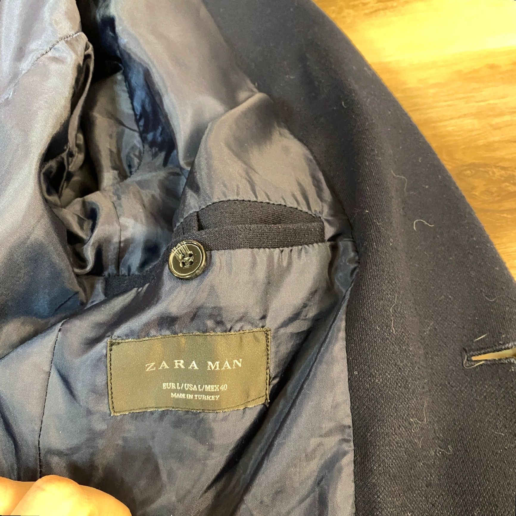 Zara Zara Blazer Men Navy Blue 2 Button Slim Fit Wool Notch Lapel Two-Button Jacket Coat Regular 40 Size 40R - 3 Thumbnail