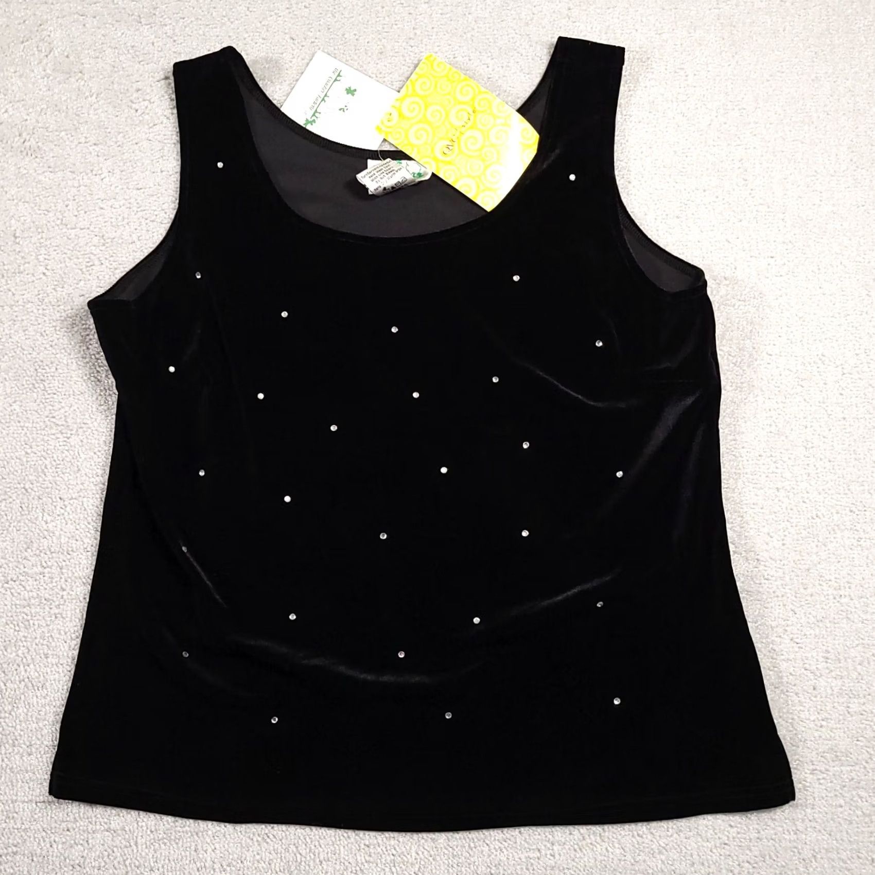 Quacker Factory VINTAGE Quacker Factory Velour Studded Shirt Womens Large Black Sleeveless Tank Size L / US 10 / IT 46 - 2 Thumbnail