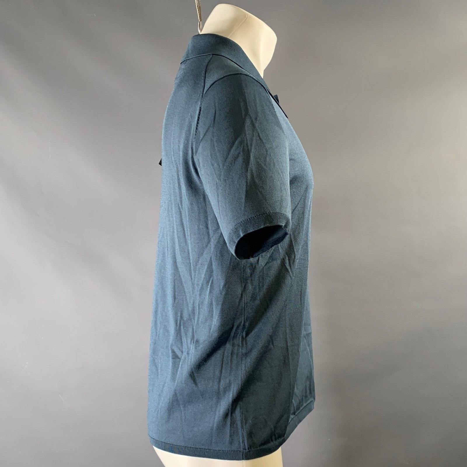 Sandro SANDRO Size S Navy Heather Acetate Blend Ribbed Polo Size US S / EU 44-46 / 1 - 2 Thumbnail