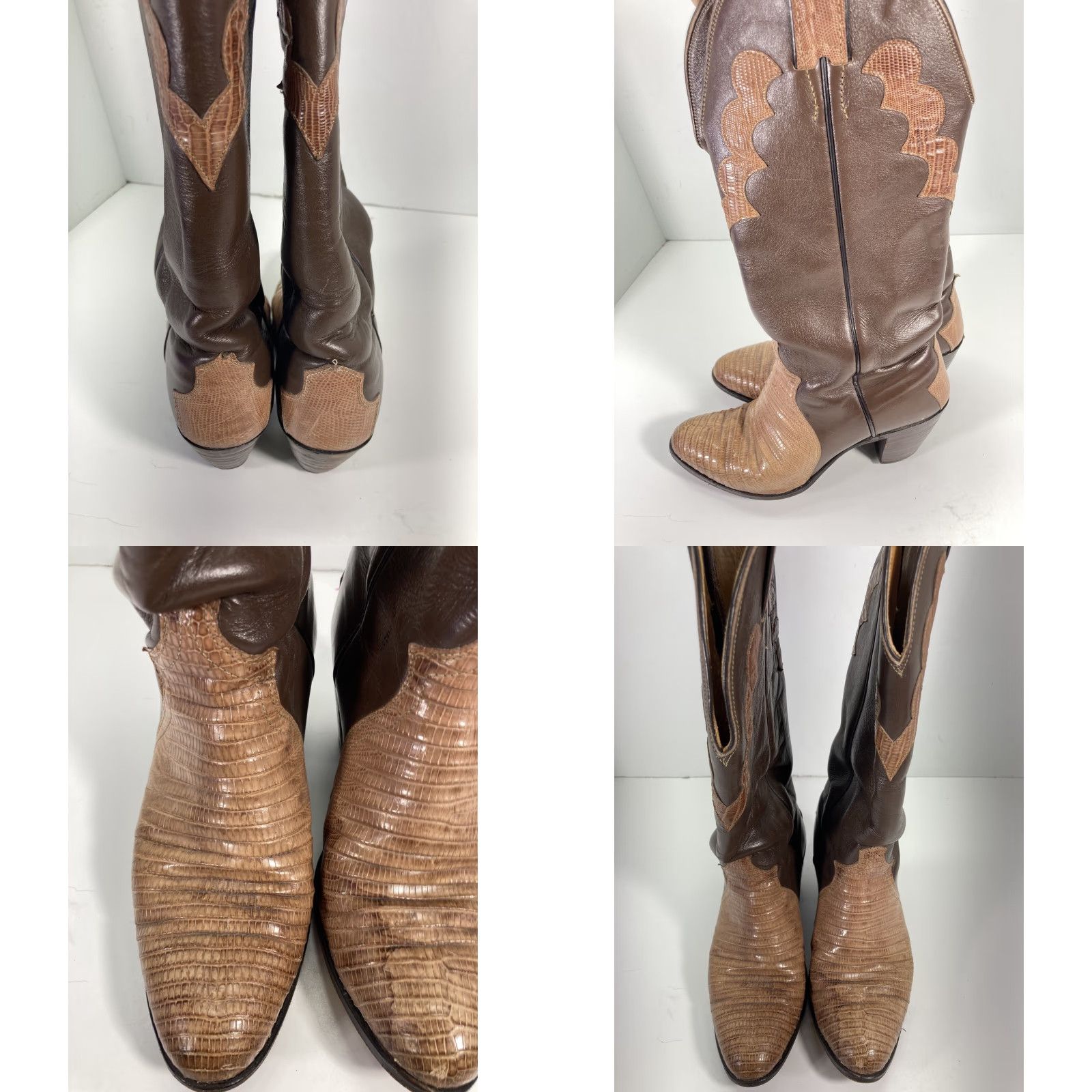 Justin Boots VINTAGE Justin Teju Lizard Boots Women 6 B Brown Leather 15 Inch 3 Inch Heel VTG Boots Mens? Size US 6 / IT 36 - 11 Thumbnail