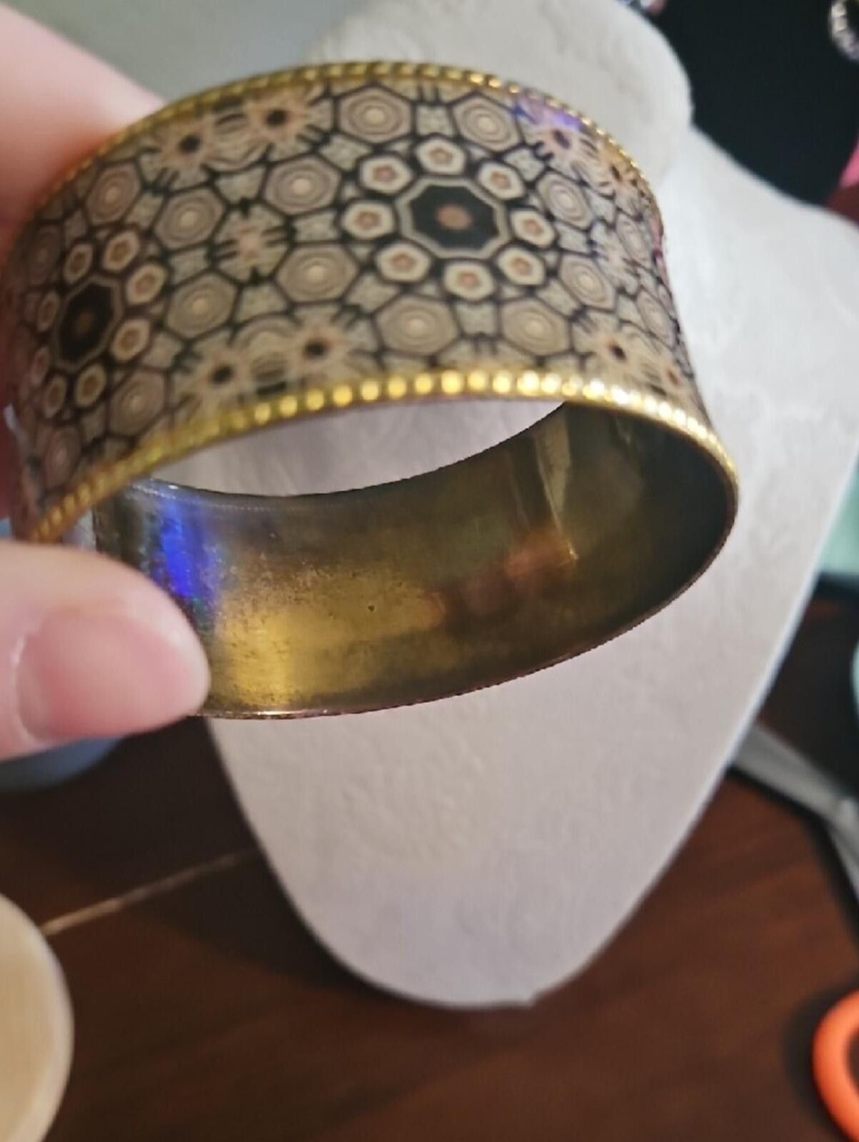 Other Gold-Tone Black Patterned Cuff Bracelet Size ONE SIZE - 2 Thumbnail