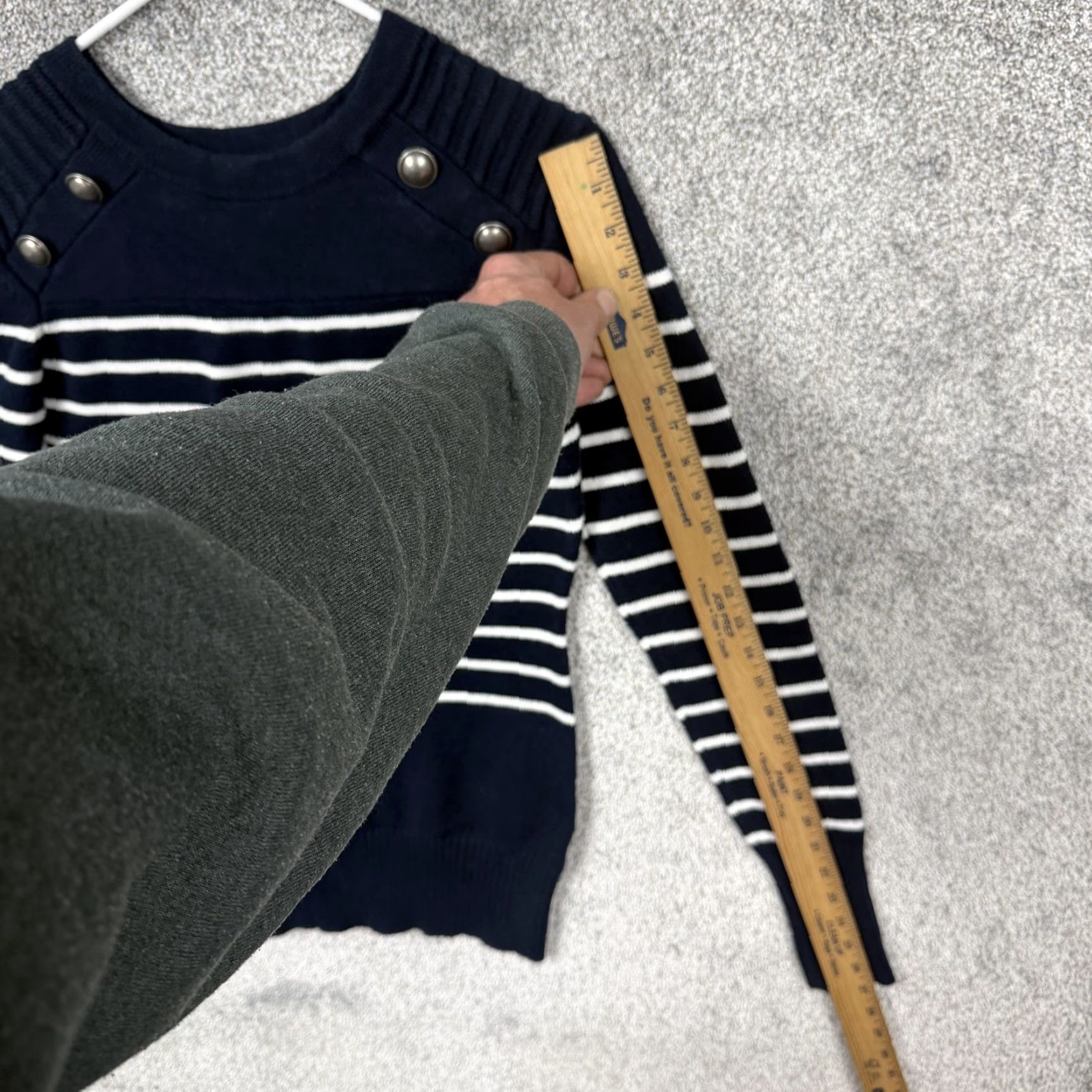 Nautica PattyBoutik Sweater Womens L Blue White Striped Button Shoulder Nautical Crew Neck Knit Slim Fit Knitwear Size L / US 10 / IT 46 - 3 Thumbnail