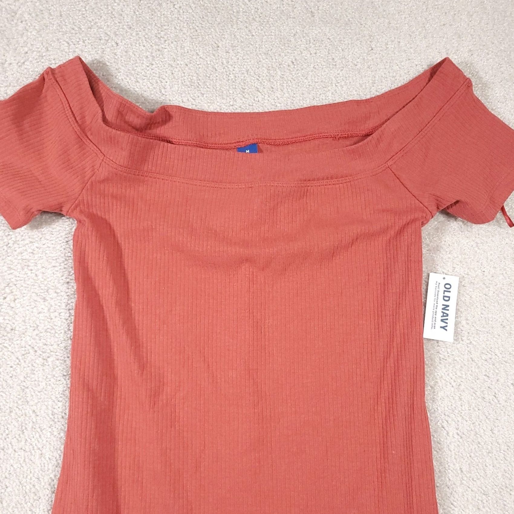 Old Navy Old Navy Mini Short Dress Women's M Mineral Rouge Off-Shoulder Ribbed Dress Short Sleeve Cotton Modal Spandex Knit Womens Modern Casual Planets? Size 32" / US 10 / IT 46 - 3 Thumbnail