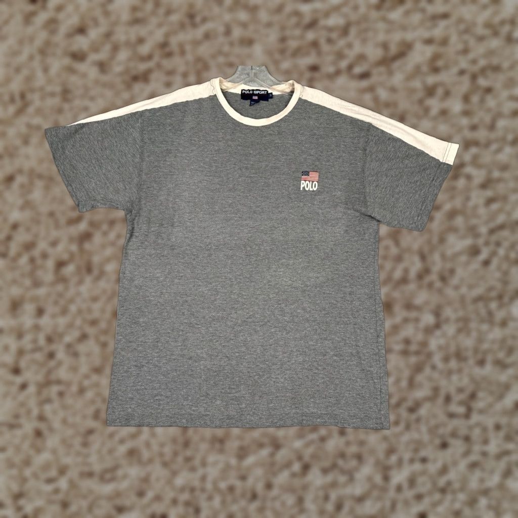 Vintage Polo Sport Ralph Lauren Shirt Adult Small Gray Cotton Crew USA Flag Size US S / EU 44-46 / 1 - 1 Thumbnail