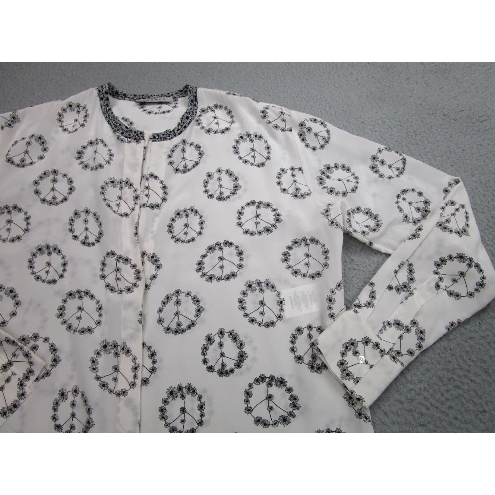 Sandro Sandro Paris Blouse Womens Size 2 White Silk Floral Sheer Long Sleeve Peace Theme Size XS / US 0-2 / IT 36-38 - 2 Thumbnail