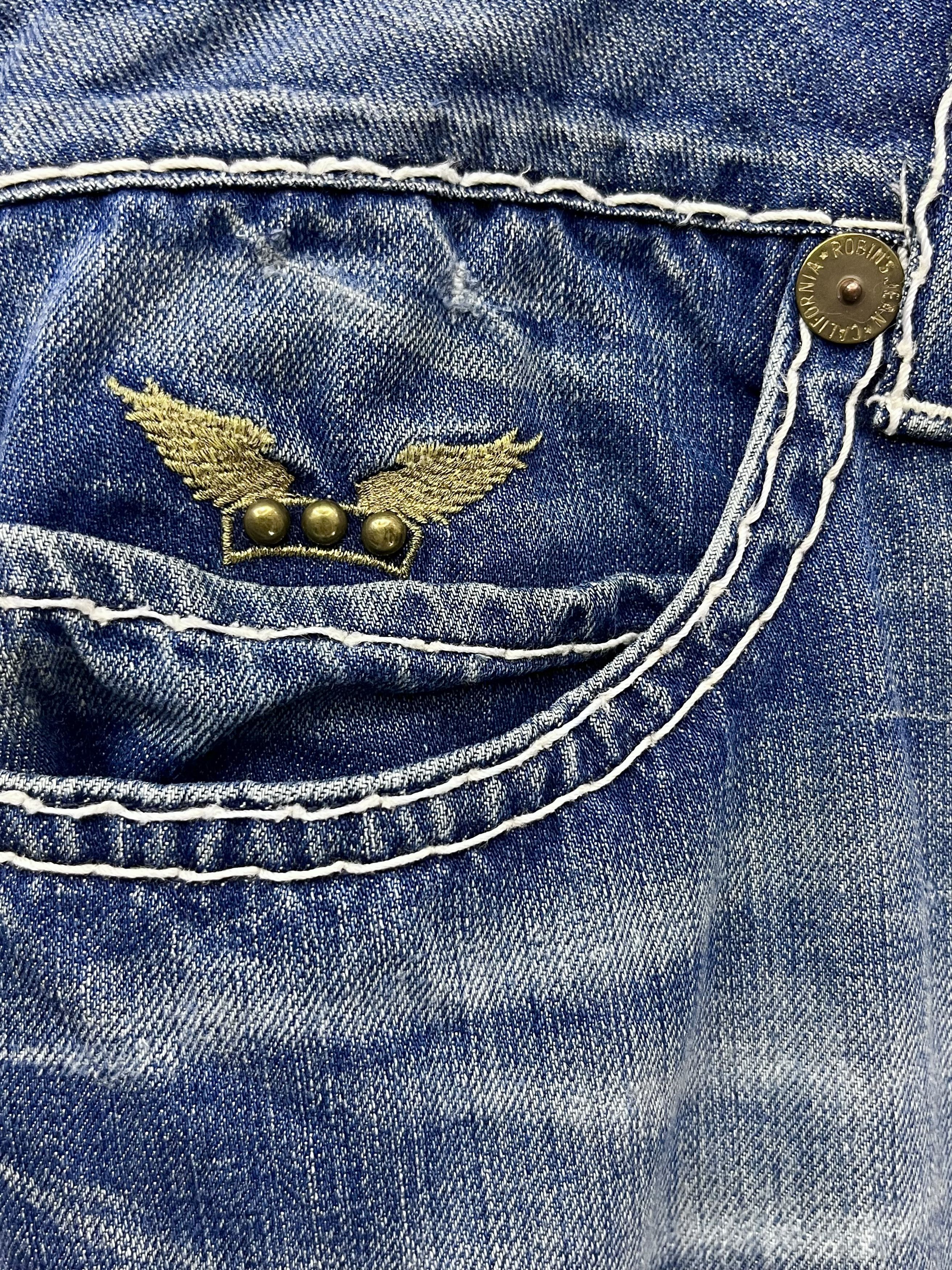 Robins Jeans 🔥ROBIN’S JEANS Gold Wings Embroidered Big Stitch Distressed Size US 38 / EU 54 - 8 Thumbnail