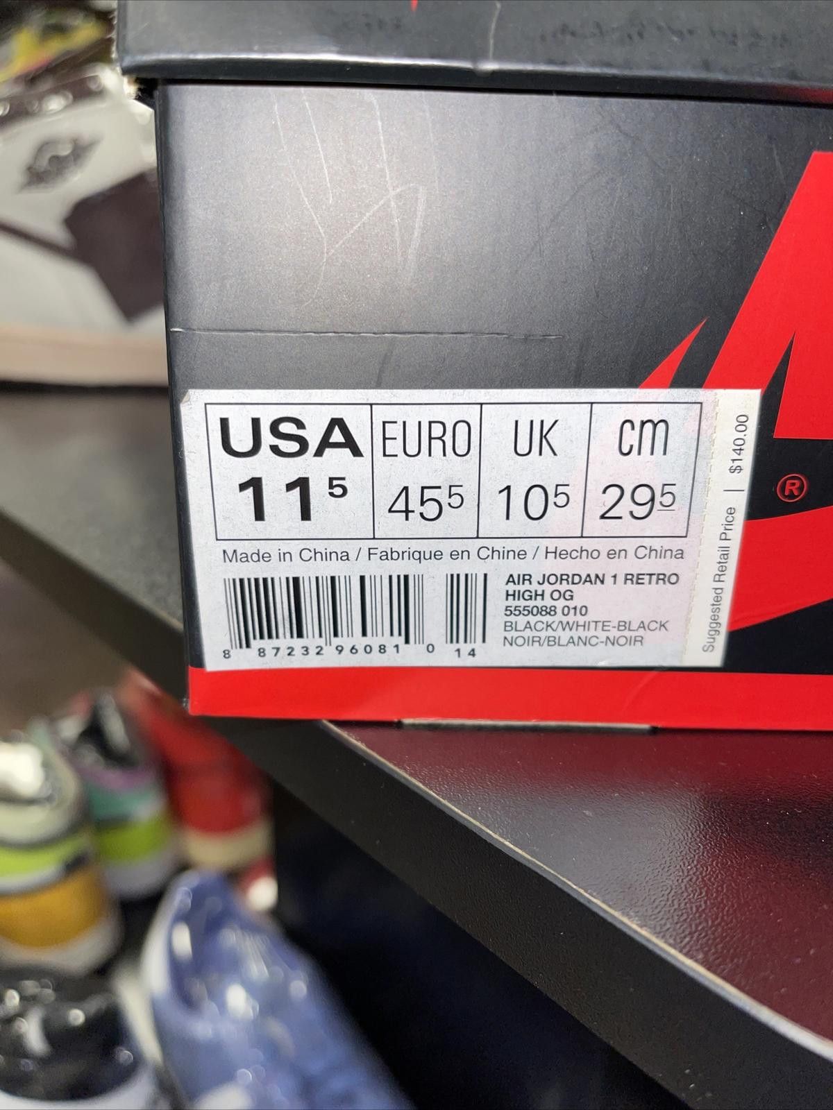 Jordan Brand Air Jordan 1 Retro High 555088-010 Black White US 11.5 2014 Size US 11.5 / EU 44-45 - 6 Thumbnail