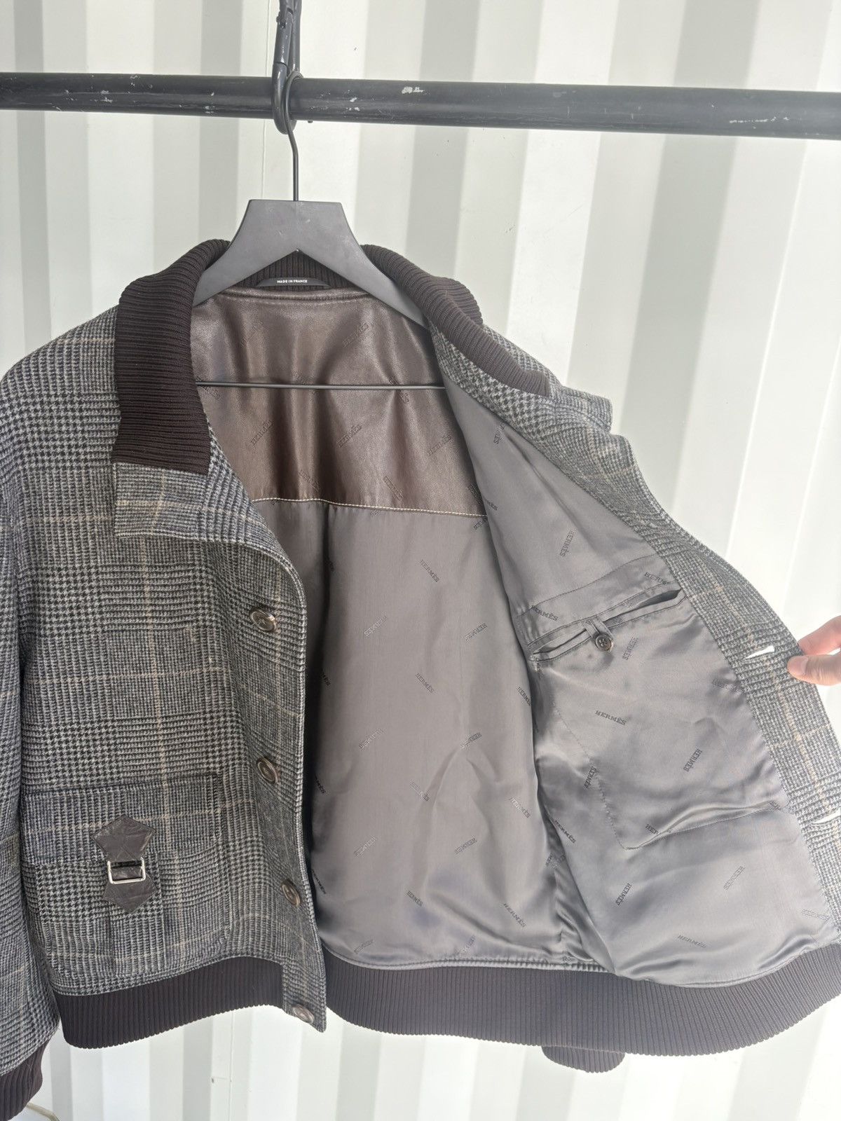Hermes Vintage Hermes Plaid Wool Bomber Jacket with Leather Buckles Size US XL / EU 56 / 4 - 7 Thumbnail