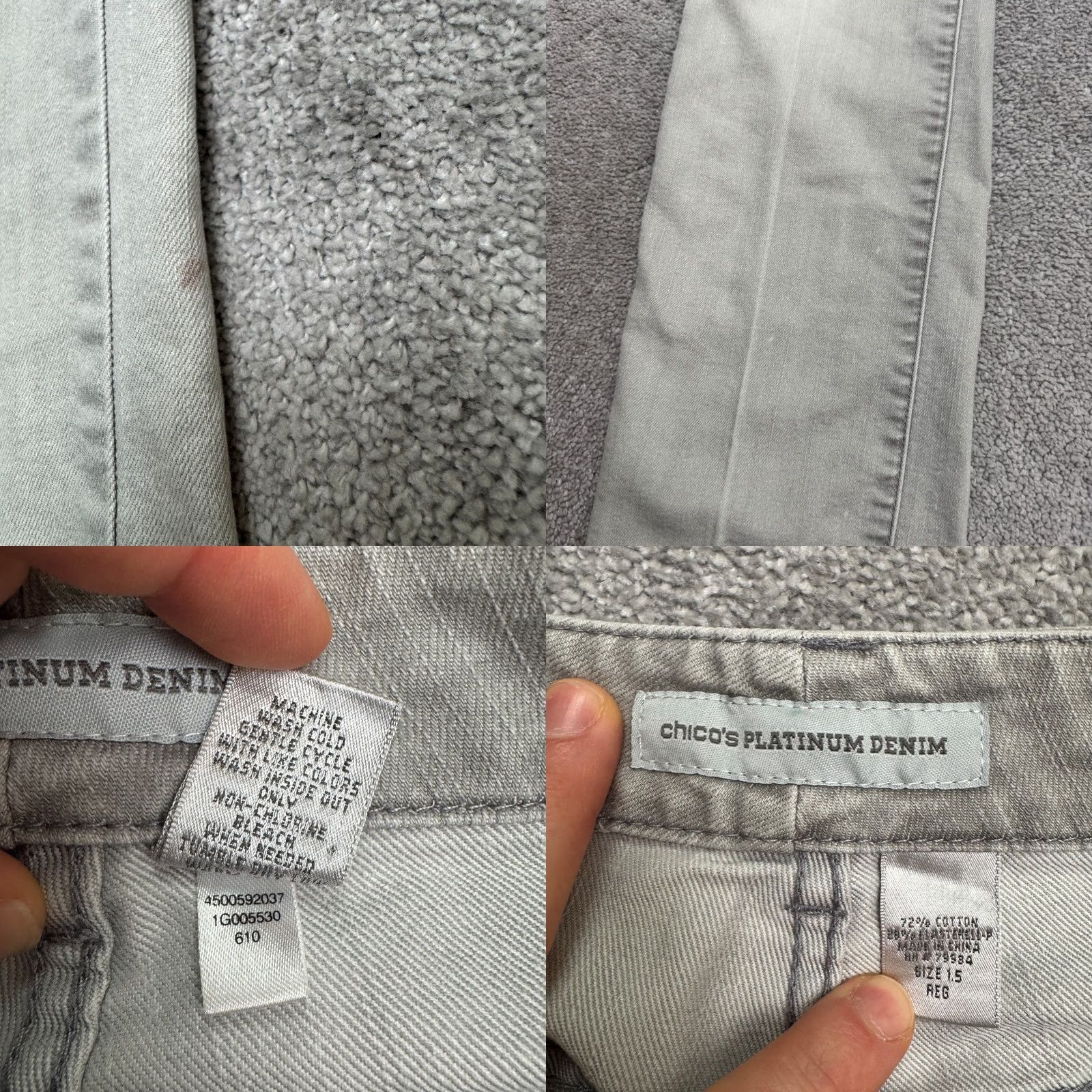 Vintage Chico's Platinum Jeans Womens 1.5 Gray Charcoal Wash Slim Leg Size 24" / US 00 / IT 34 - 8 Thumbnail