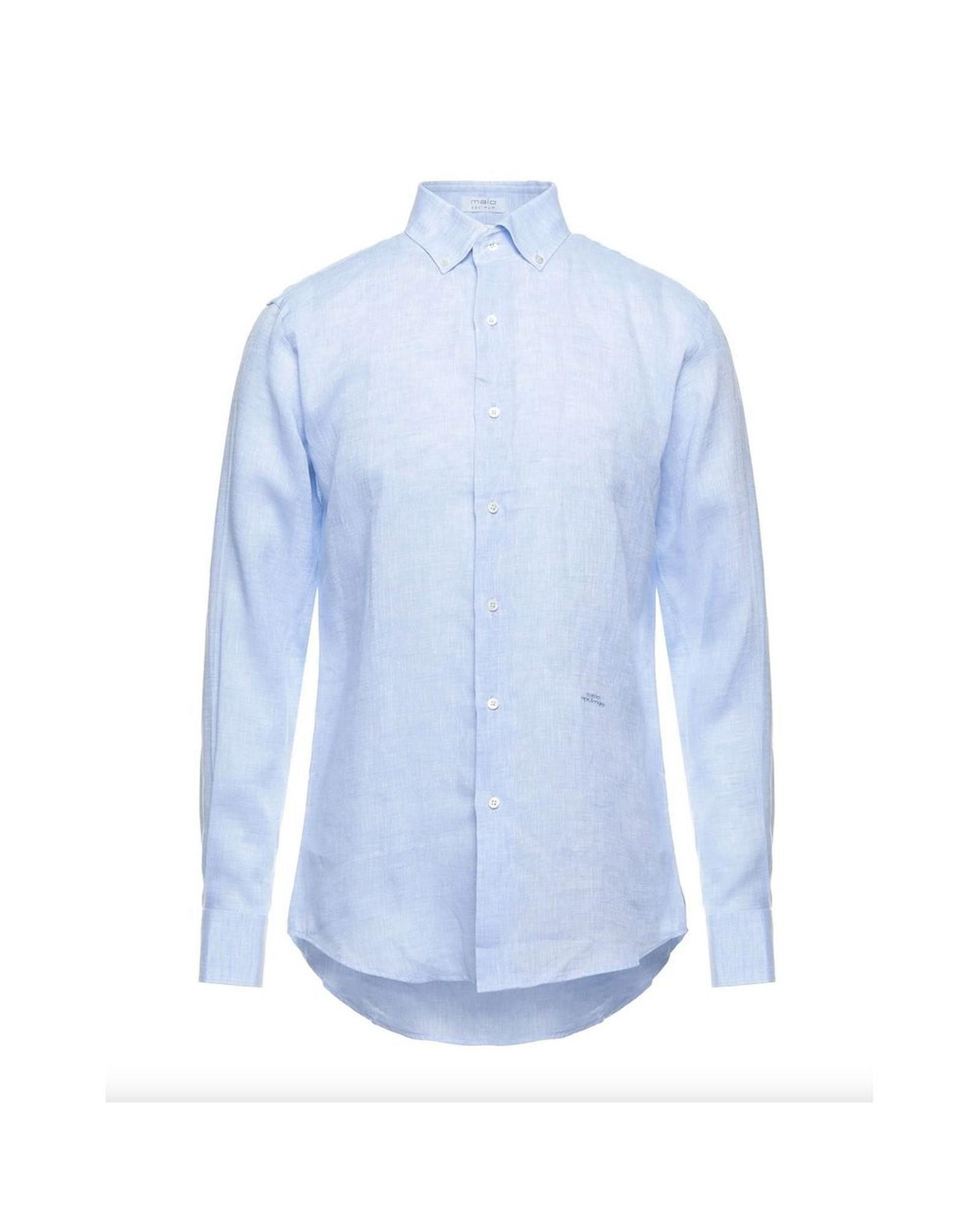 image of Malo Linen Embroidered Logo Shirt in Light Blue, Men's (Size Small)