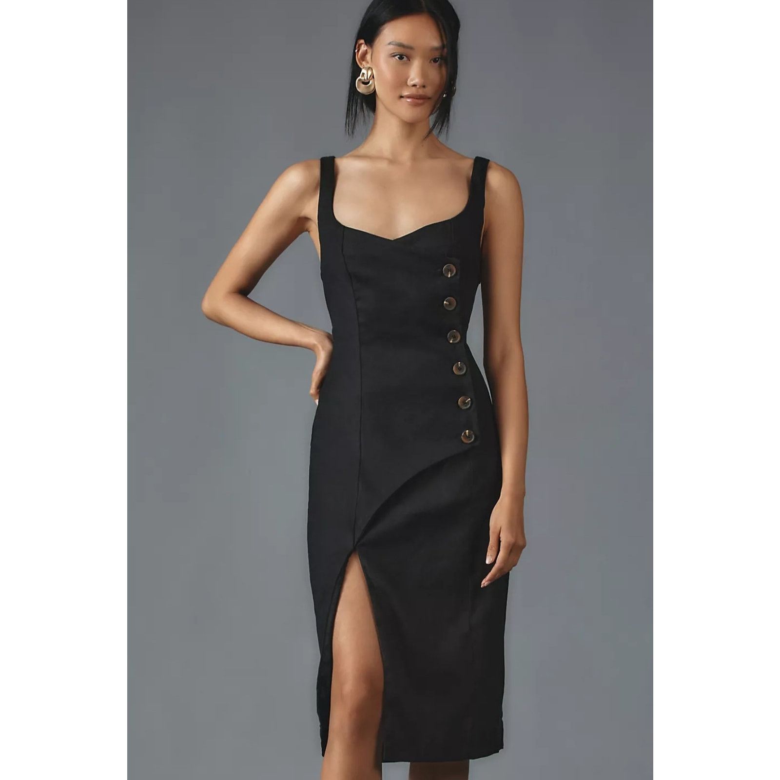 Anthropologie NWT Sleeveless Square-Neck Linen Button Wrap Midi Dress $178 Size 3XL / US 20-22 - 4 Thumbnail