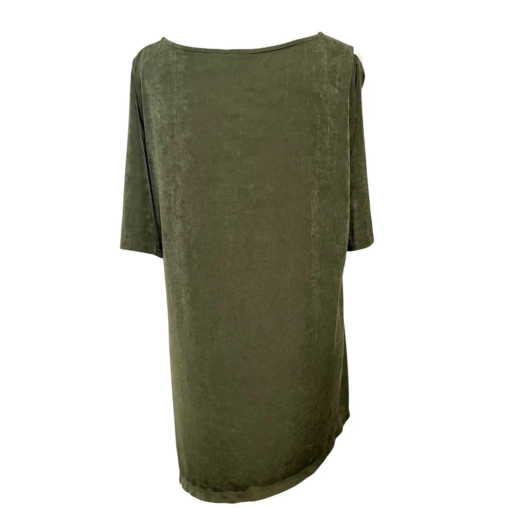 Vintage Chicos Travelers Blouse Tunic Short Sleeve Asymmetrical Cold Shoulder Slit Top Sz 3 XL Green Size XL / US 12-14 / IT 48-50 - 6 Thumbnail