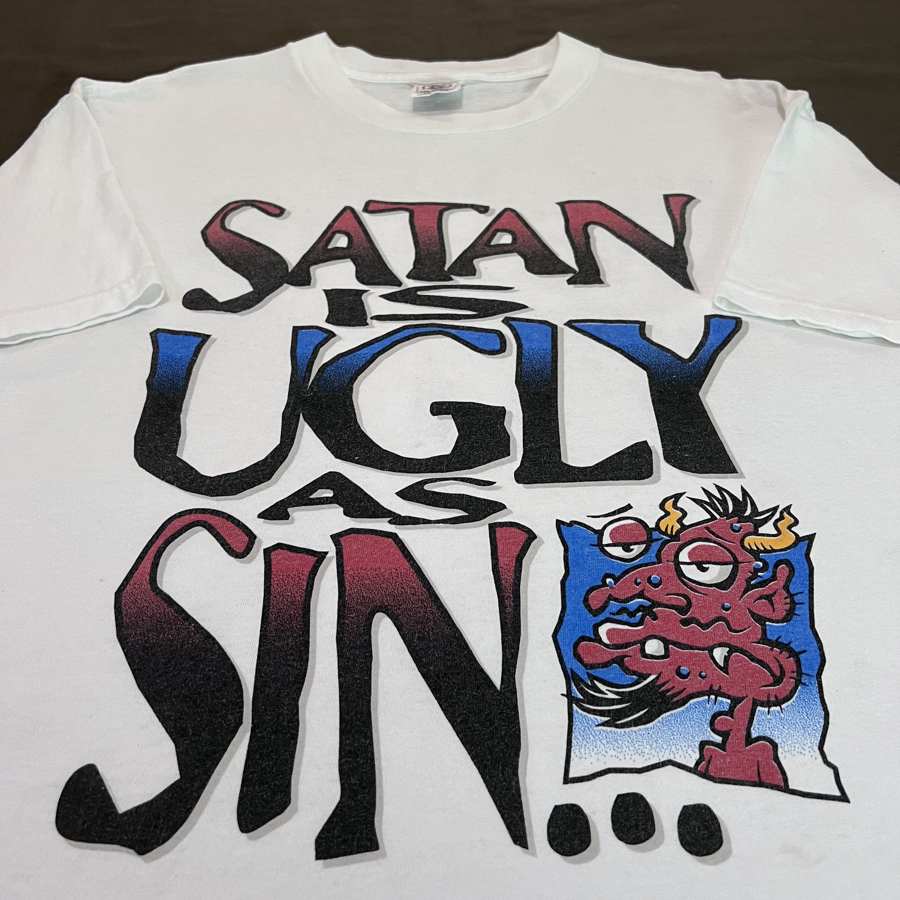 Vintage 90s Jesus Satan is ugly as sin Promo Tee