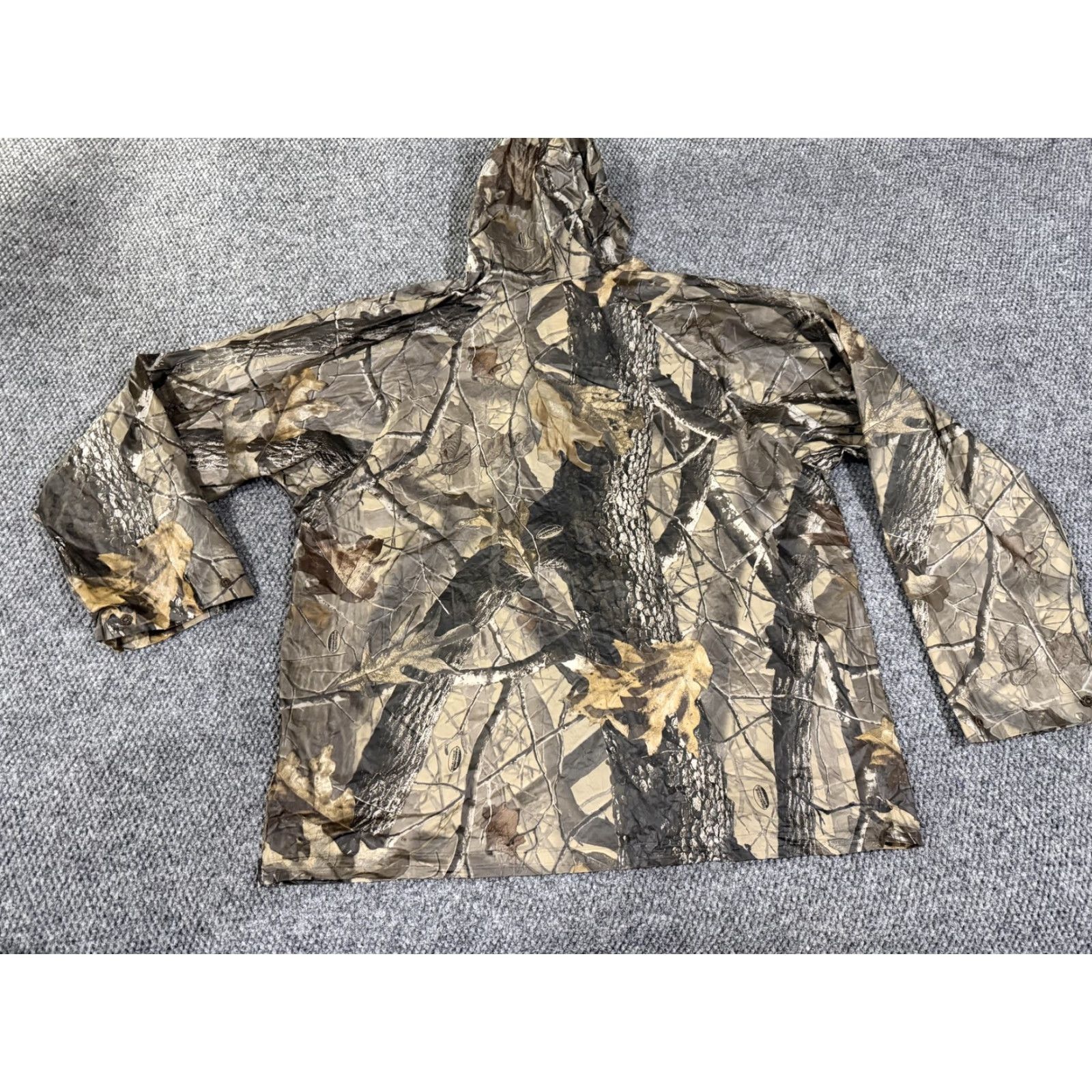 Realtree Realtree Hardwoods Jacket Mens Large Camo Hooded Rain Coat Hunting Waterproof PVC Snake Snap Pockets Unlined Logo Size US L / EU 52-54 / 3 - 7 Thumbnail