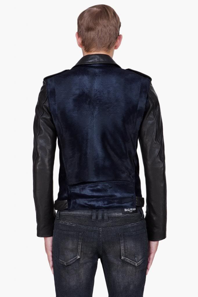 Balmain Balmain Paris Midnight Blue Black Calf Hair Leather Biker Size US M / EU 48-50 / 2 - 2 Thumbnail