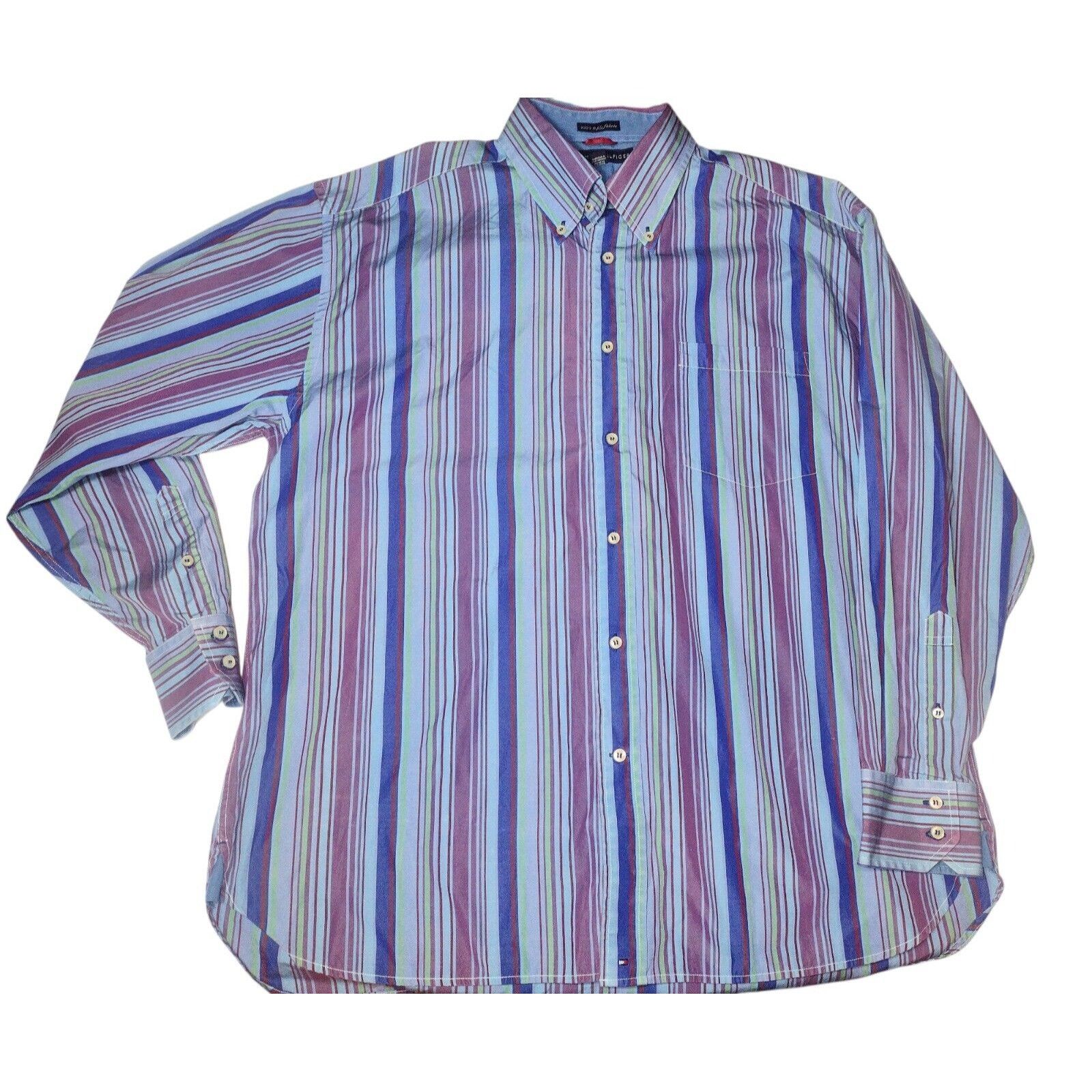 Tommy Hilfiger Tommy Hilfiger Y2K 2 Ply Button Down Shirt Size XL Blue Stri Size US XL / EU 56 / 4 - 1 Thumbnail