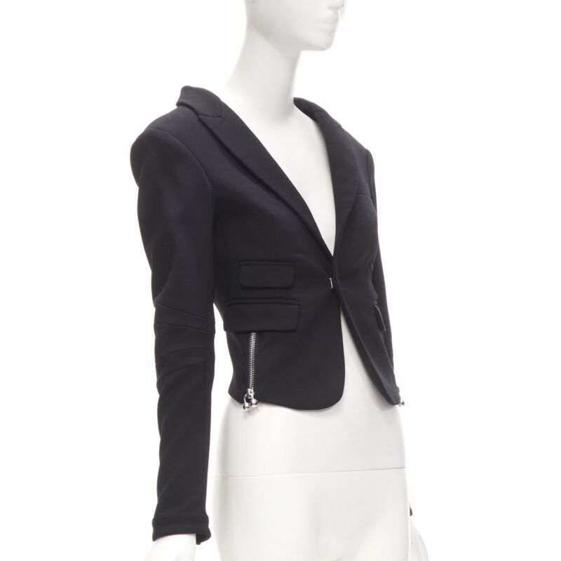 Dsquared2 DSQUARED2 silver punk Barbell Piercing zipper black cropped blazer S Size S / US 4 / IT 40 - 1 Thumbnail