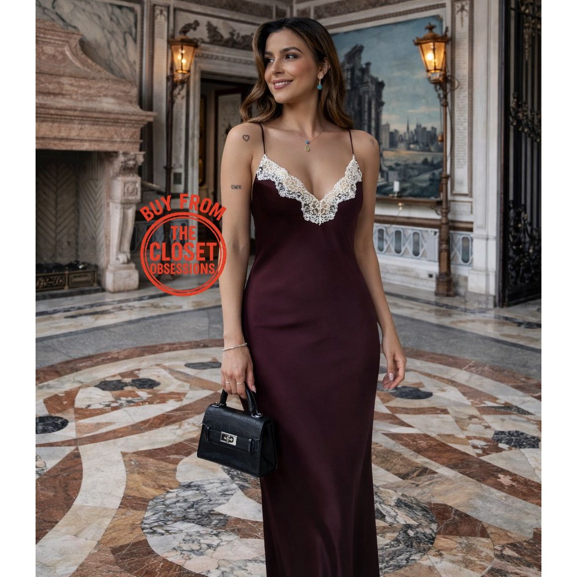 satin burgundy dress V Neck Mermaid Long Prom with High Slit, Mermaid Burgundy Formal Graduation Evening Dress markdown What Shoes Can I Chest:44 and navy blue
