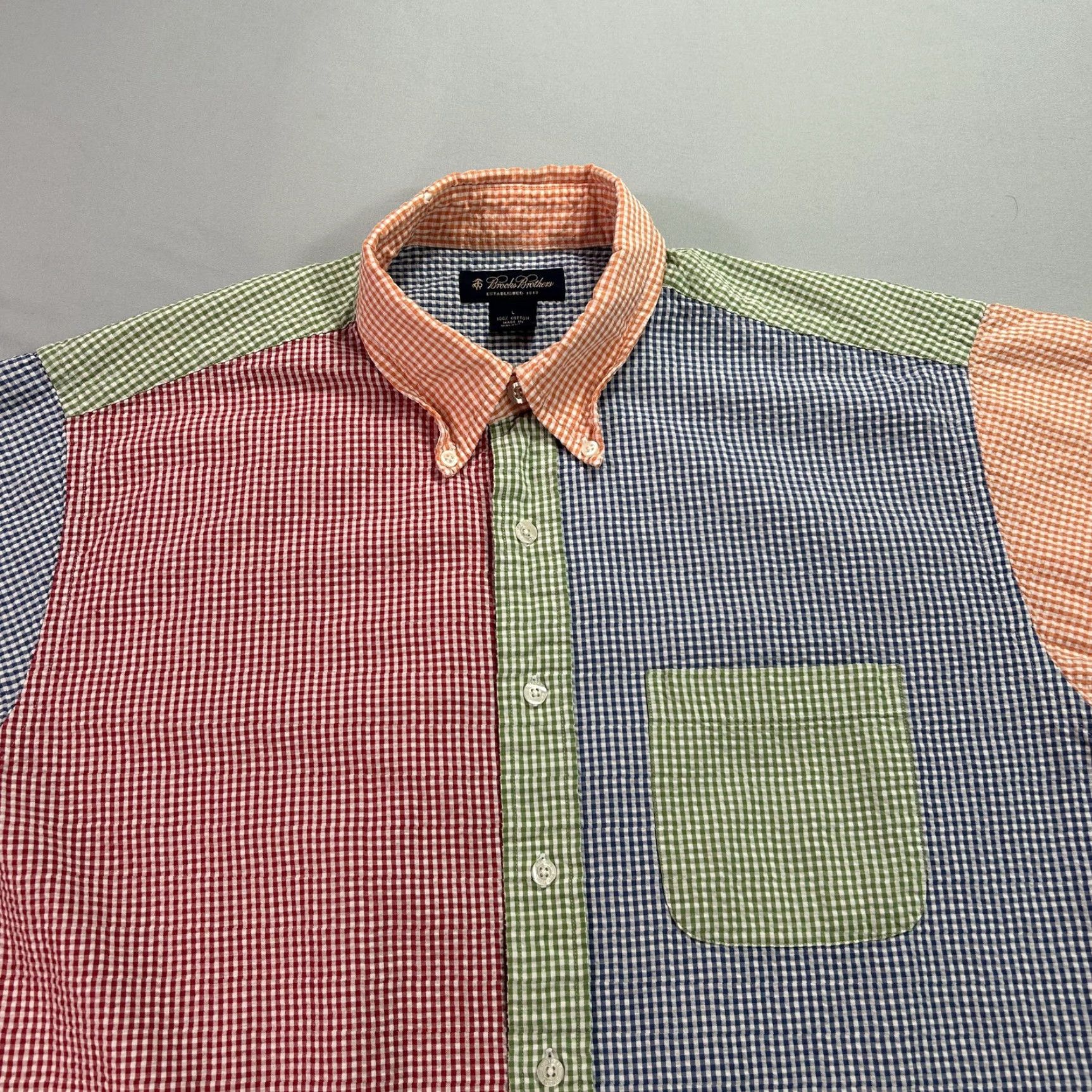 Brooks Brothers Brooks Brothers Shirt Mens Large Multicolor Gingham Button-Down Short Sleeve Casual Preppy Patchwork Check Cotton Size US L / EU 52-54 / 3 - 3 Thumbnail