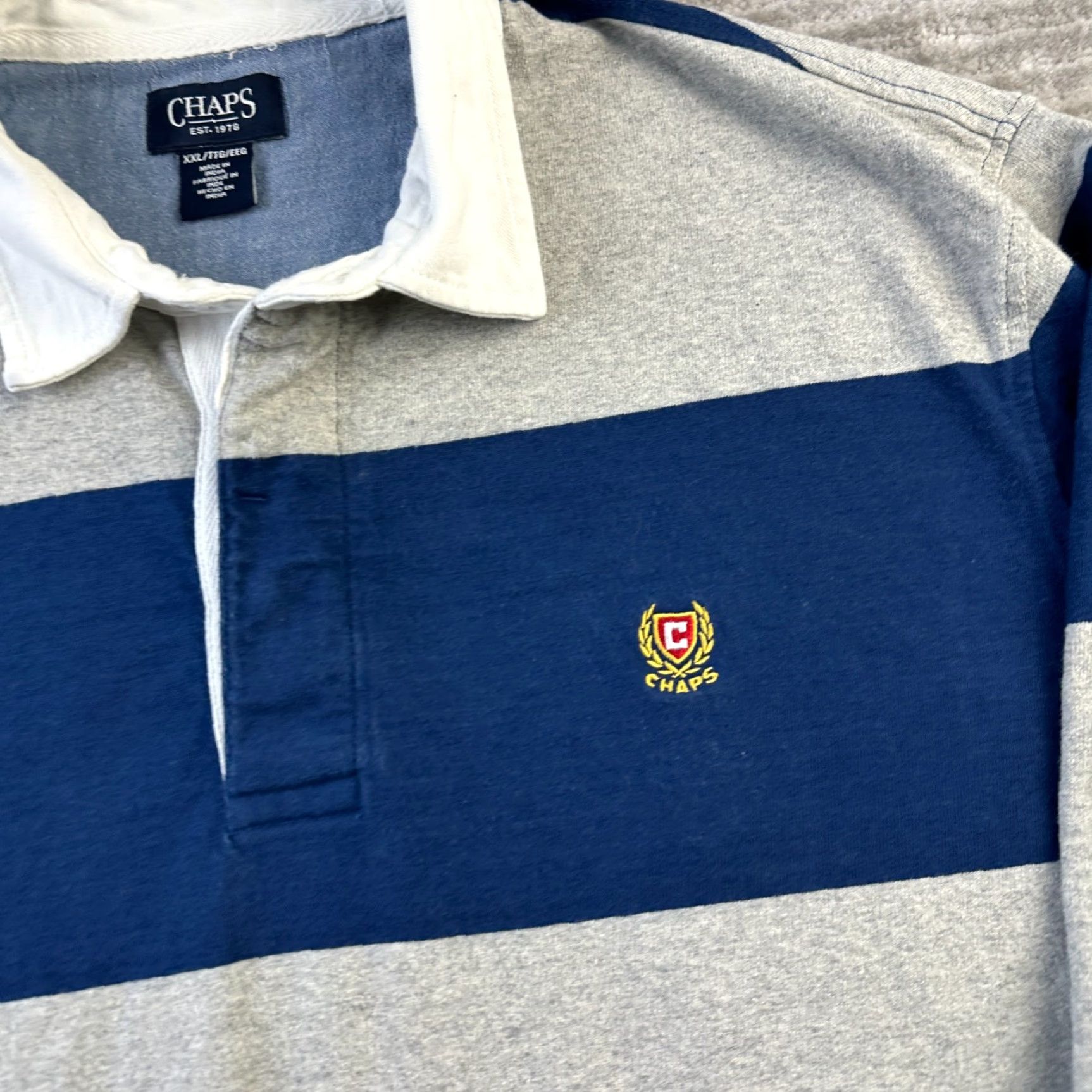 Chaps VINTAGE Chaps Rugby Shirt Mens 2XL XL Blue Orange Long Sleeve Polo Preppy Crest Shirt Size US XXL / EU 58 / 5 - 4 Thumbnail