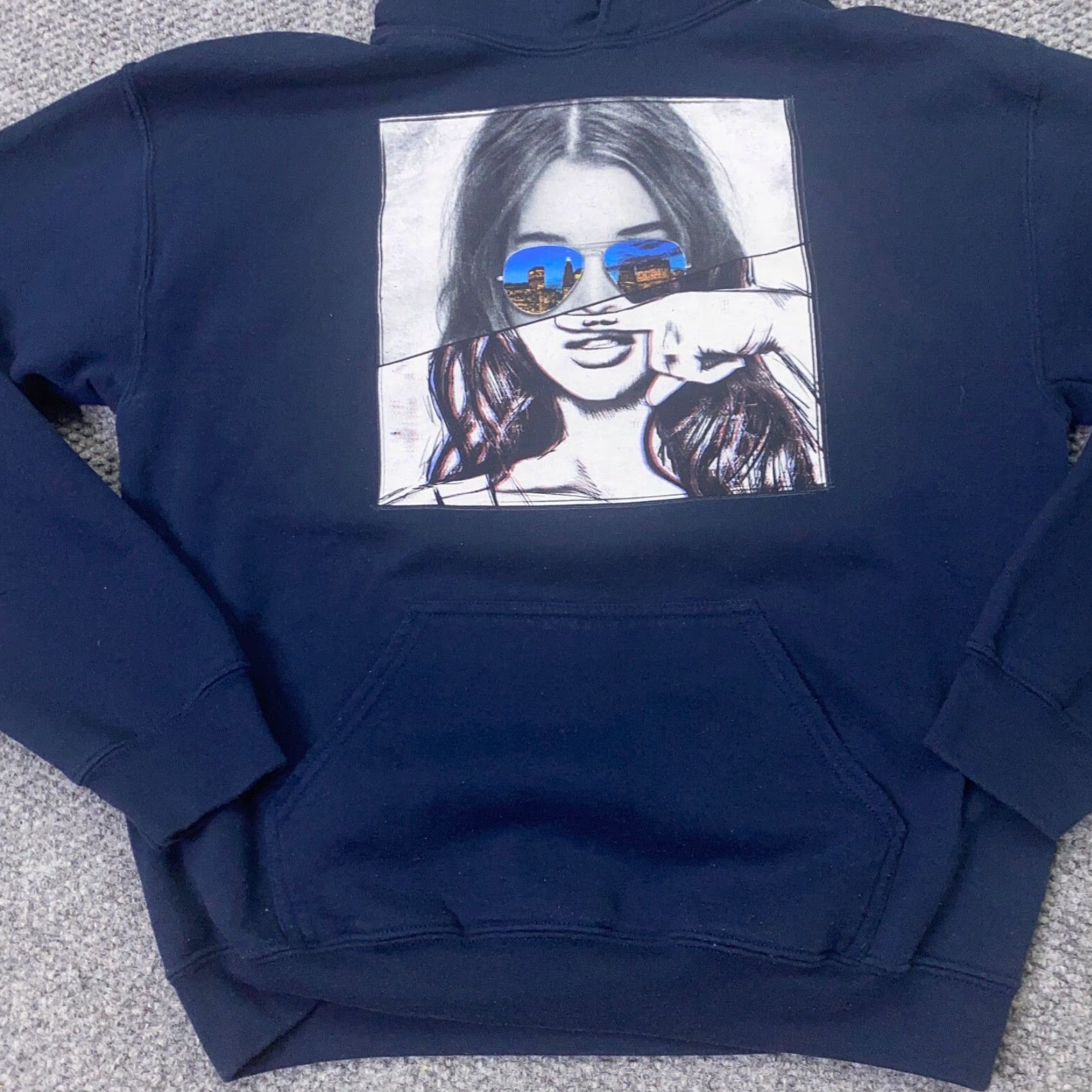 Vintage Bowery Supply Co Womens Hoodie Medium Blue Mustache Girl Sweatshirt Size M / US 6-8 / IT 42-44 - 2 Thumbnail
