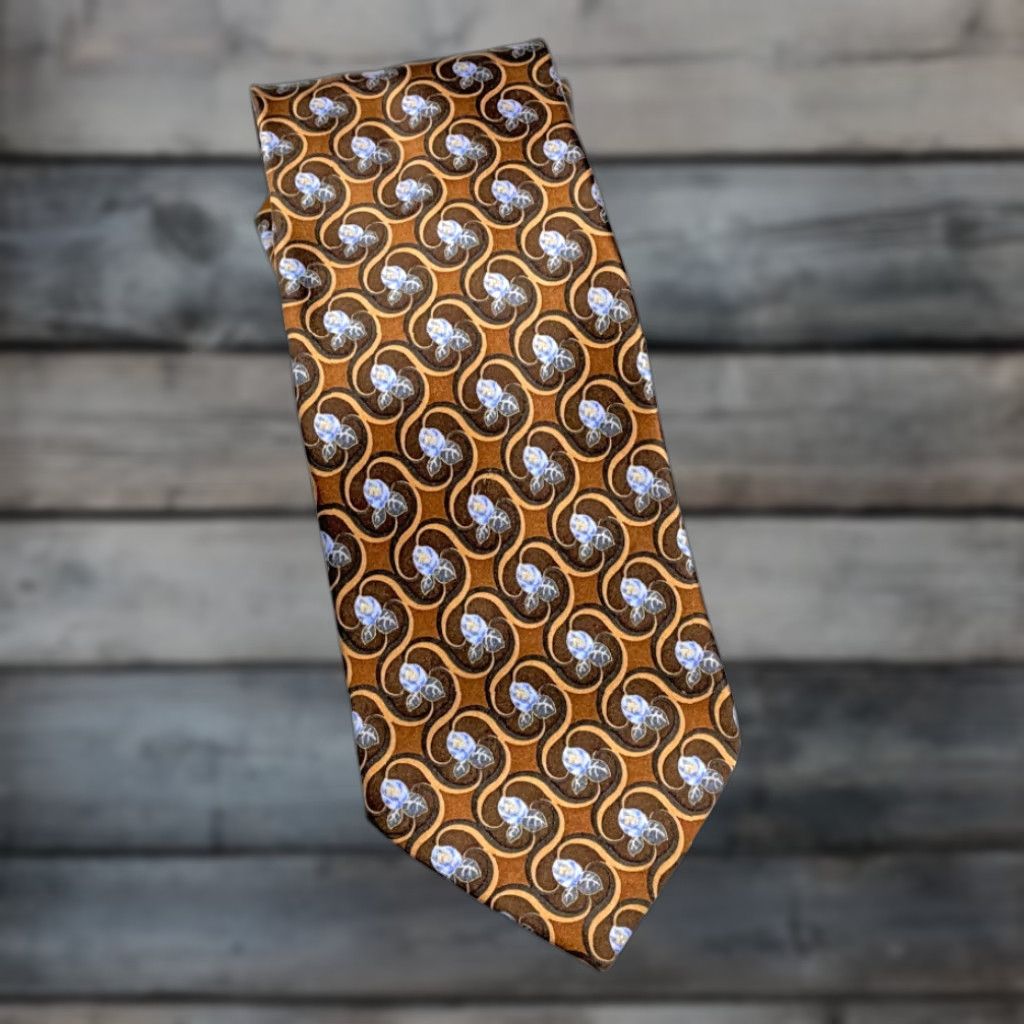 Ermenegildo Zegna VINTAGE Ermenegildo Zegna Floral Silk Tie Necktie Brown Bronze 57" x 3.5" Men Size ONE SIZE - 1 Thumbnail