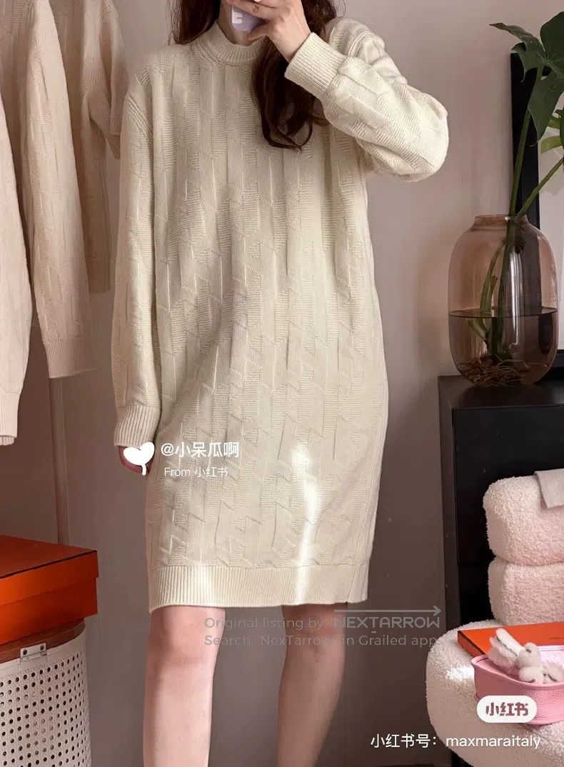 Hermes Hermes White Printed Wool Knit Dress with Subtle Pattern Size XXS / US 00 / IT 34 - 7 Thumbnail
