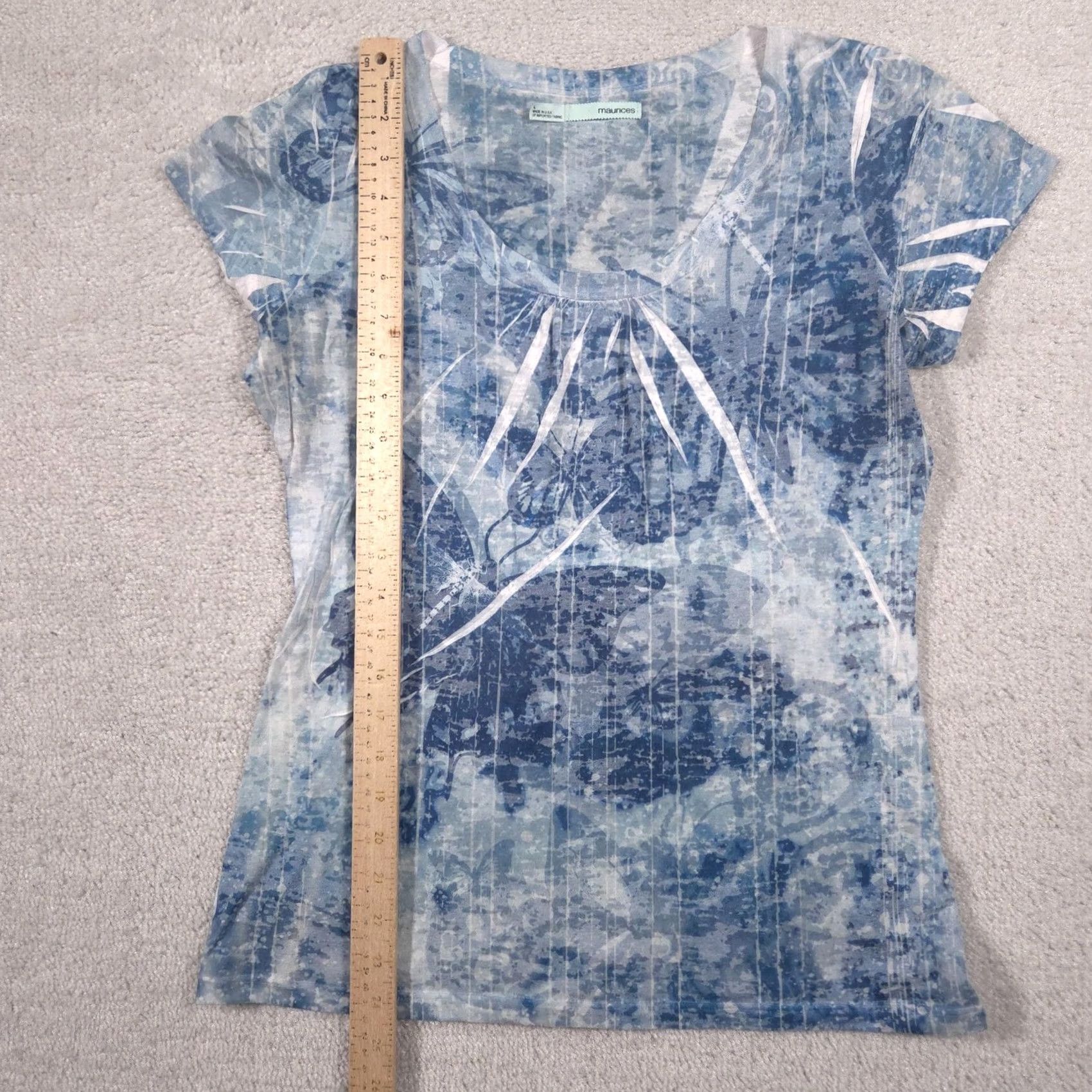 Vintage Maurices Shirt Womens L Blue Butterfly Floral Scoop Neck Short Sleeve Tee Top Size L / US 10 / IT 46 - 6 Thumbnail