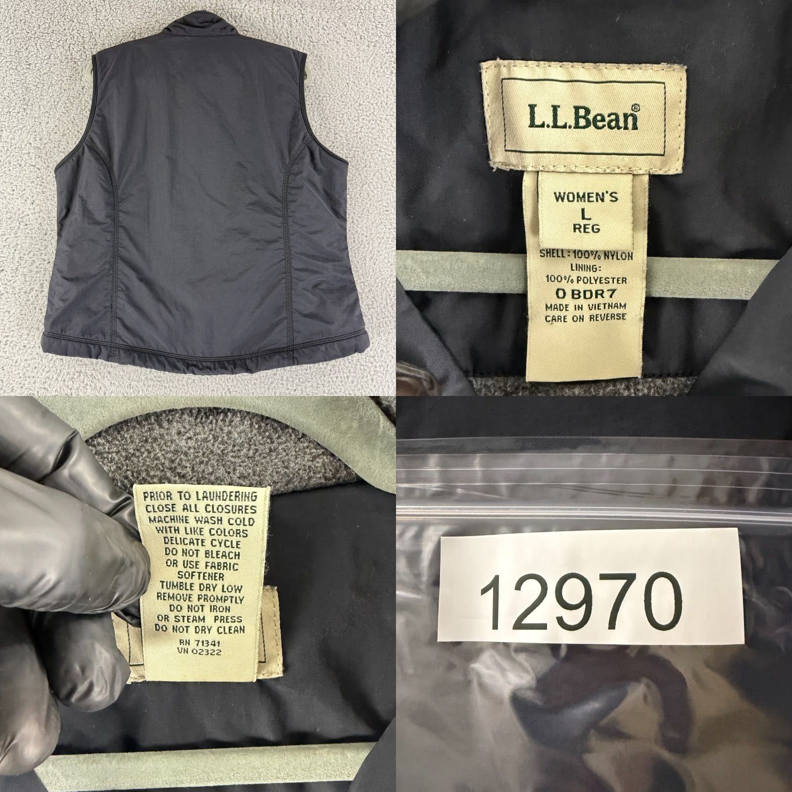 Vintage L.L. Bean Vest Lined Fleece Womens Large Black Full Zip Mock Neck Soft Shell Jacket - Sized L - Pockets - All Seasons - Casual Size L / US 10 / IT 46 - 8 Thumbnail