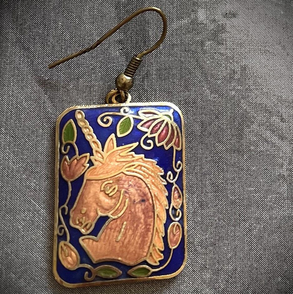 Other Vintage Cloisonné Unicorn Earrings Enamel, Fantasy Vibes Size ONE SIZE - 4 Thumbnail