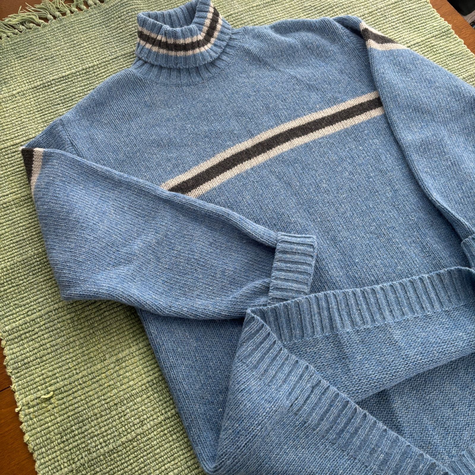 Vintage Vintage 1990s blue single stripe wool turtleneck sweater Size US XL / EU 56 / 4 - 9 Thumbnail