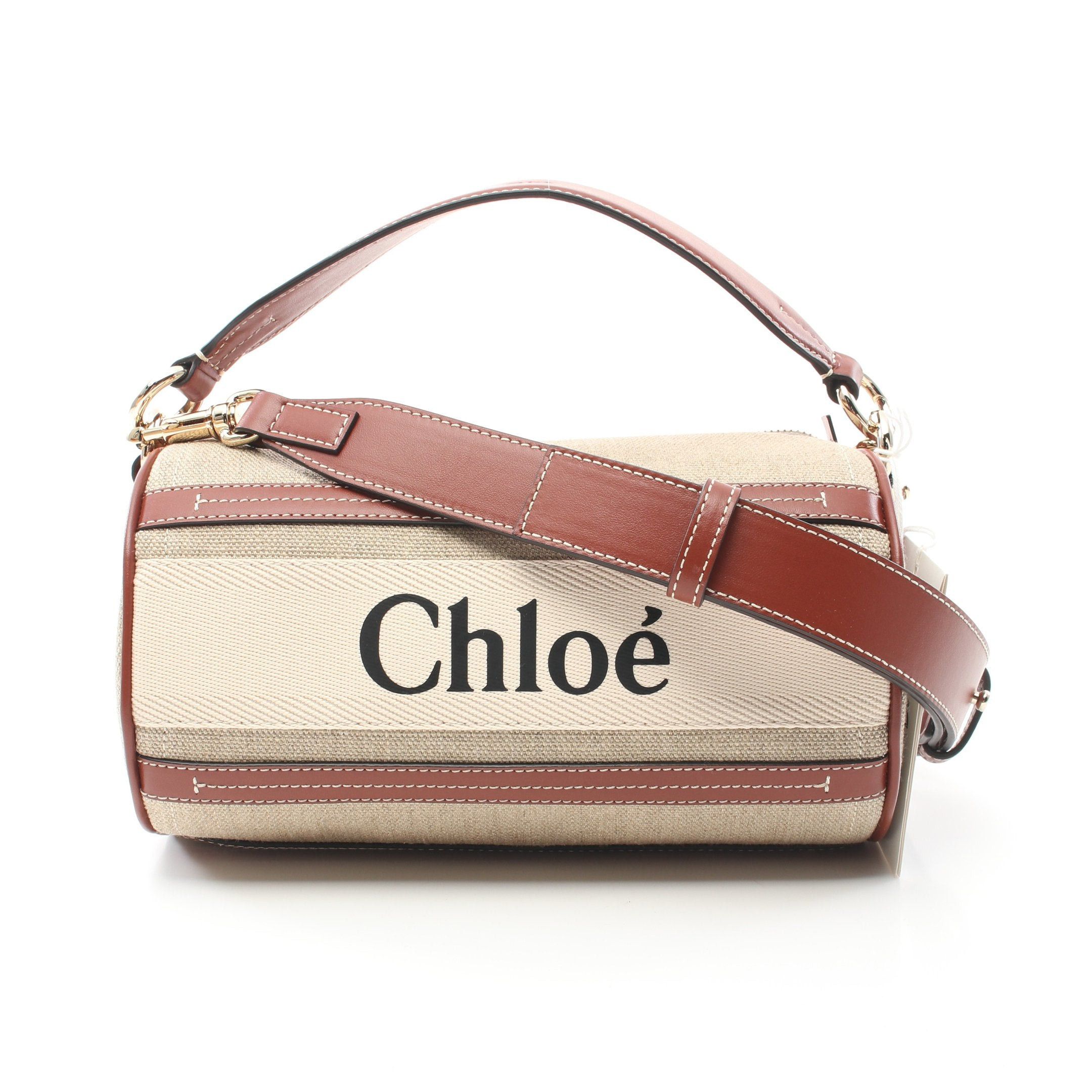 Chloe Chloe Woody Handbag Linen Leather Beige Brown Off White Size ONE SIZE - 1 Thumbnail
