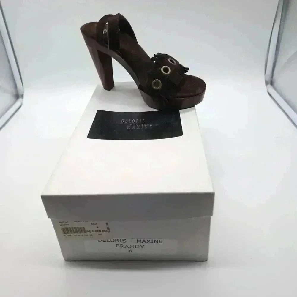 Vintage Delores and Maxine Brandy shoes Brown sz 6 Wood heel strapp Size US 6 / IT 36 - 2 Thumbnail