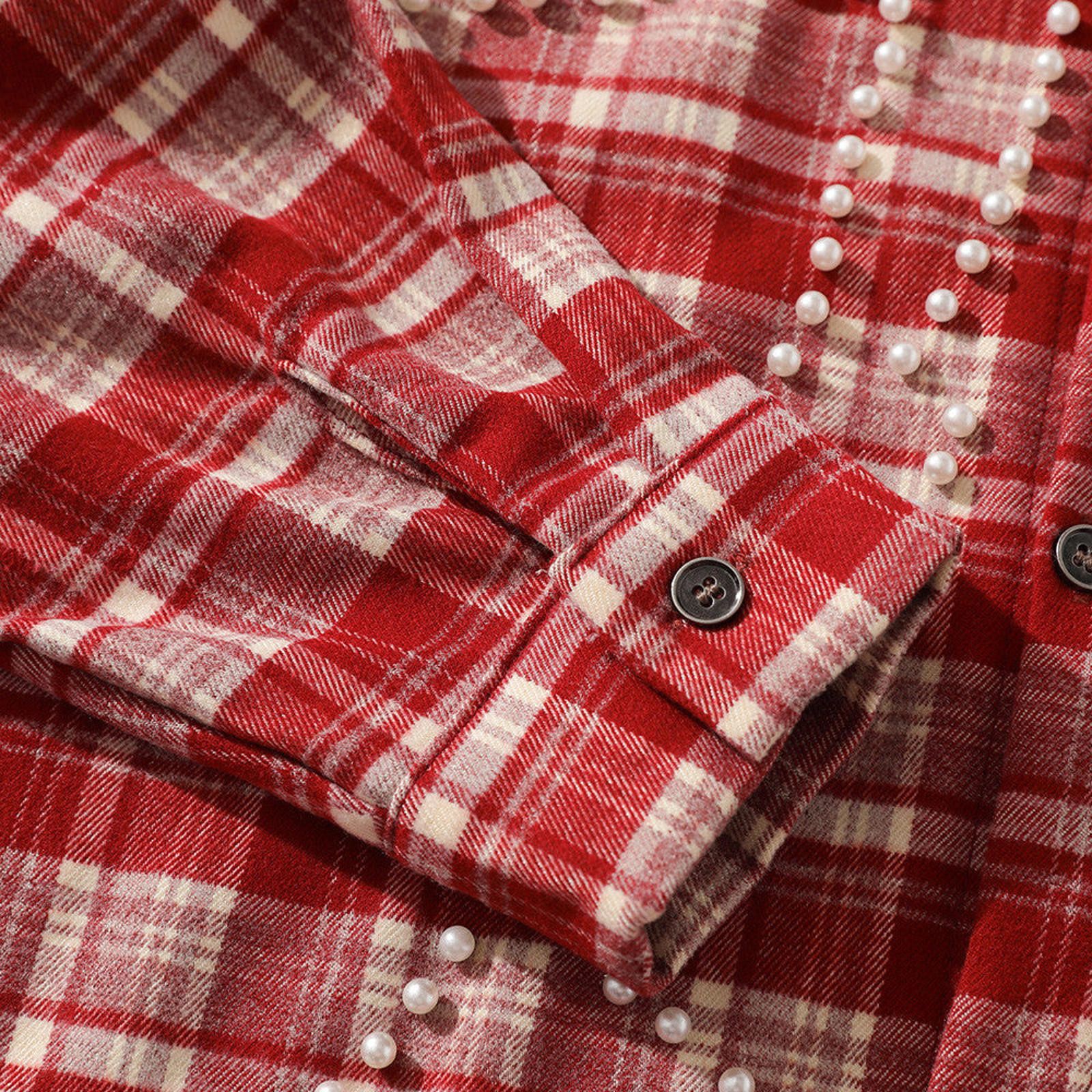 Flannel Gray Plaid Shirt with Pearl Studded Cross Size US M / EU 48-50 / 2 - 5 Thumbnail