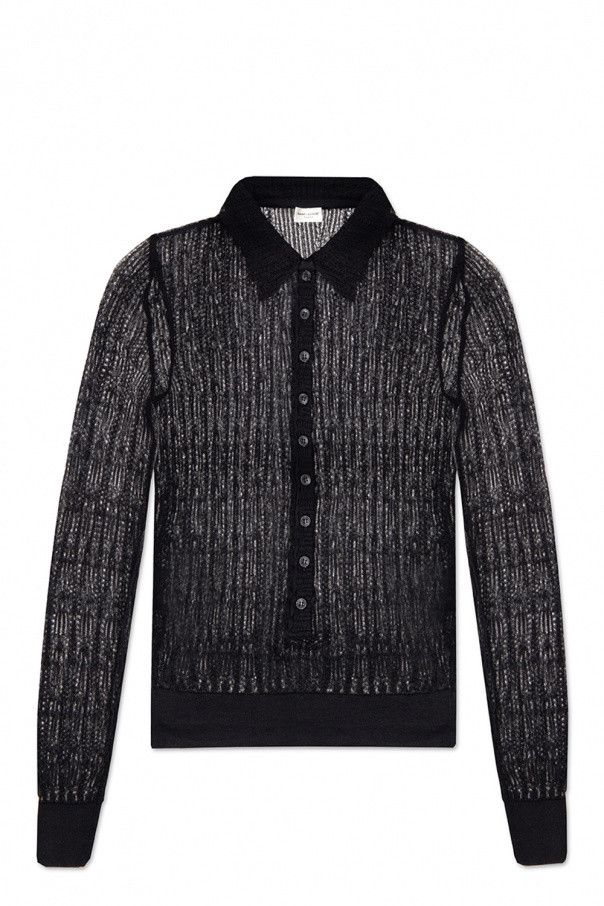 Saint Laurent Paris o1s1wg111224 Long Sleeve Knit Sweater in Black Size L / US 10 / IT 46 - 1 Thumbnail