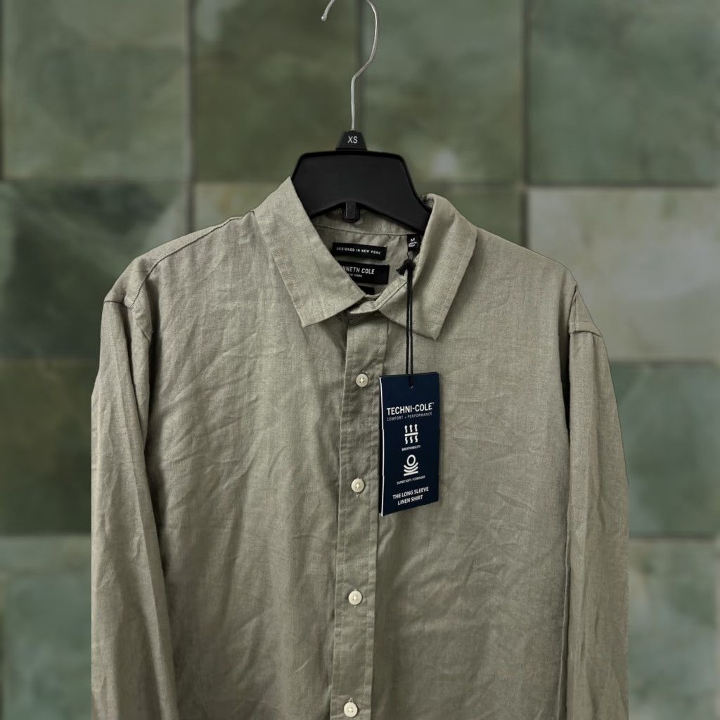 Kenneth Cole Kenneth Cole Shirt Mens Medium Slim Fit Linen Button Down L/S Green Size US M / EU 48-50 / 2 - 1 Thumbnail