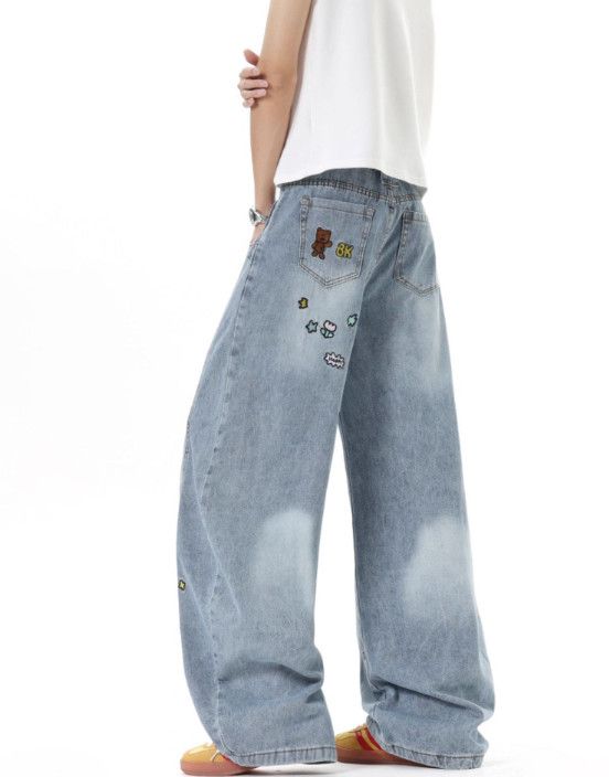 Japanese Brand Men's Paneled Denim Jeans with Cartoon Embroidery Size US 32 / EU 48 - 5 Thumbnail