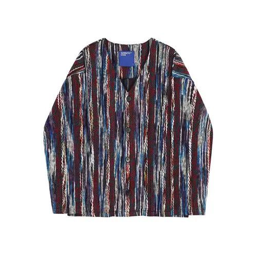 Other Burgundy Blue Raw Stripped Pattern Knit Cardigan Sweater Size US M / EU 48-50 / 2 - 6 Thumbnail