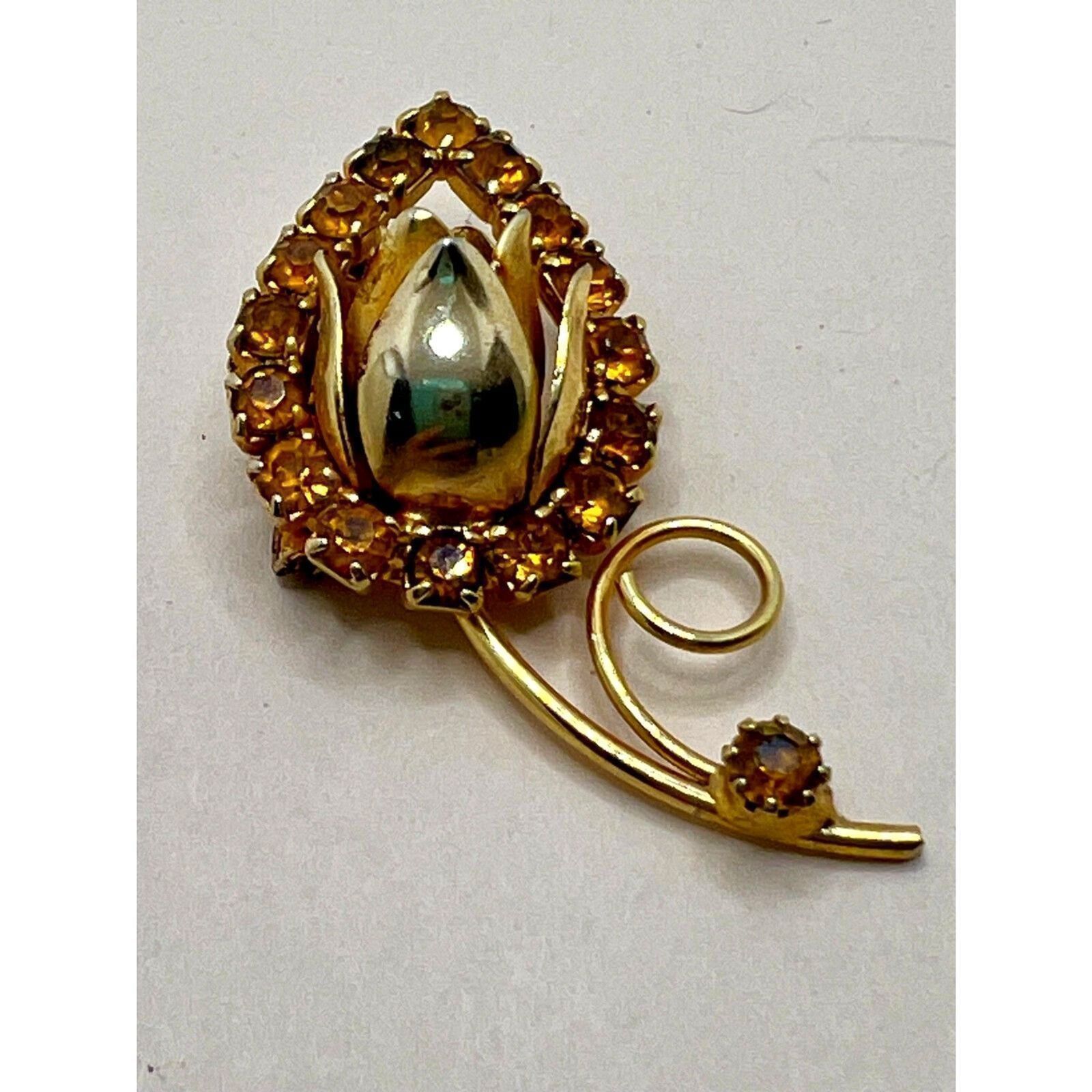 Other Rare Tulip Peach Rhinestone Brooch Vintage 3D Art Nouveau Size ONE SIZE - 2 Thumbnail