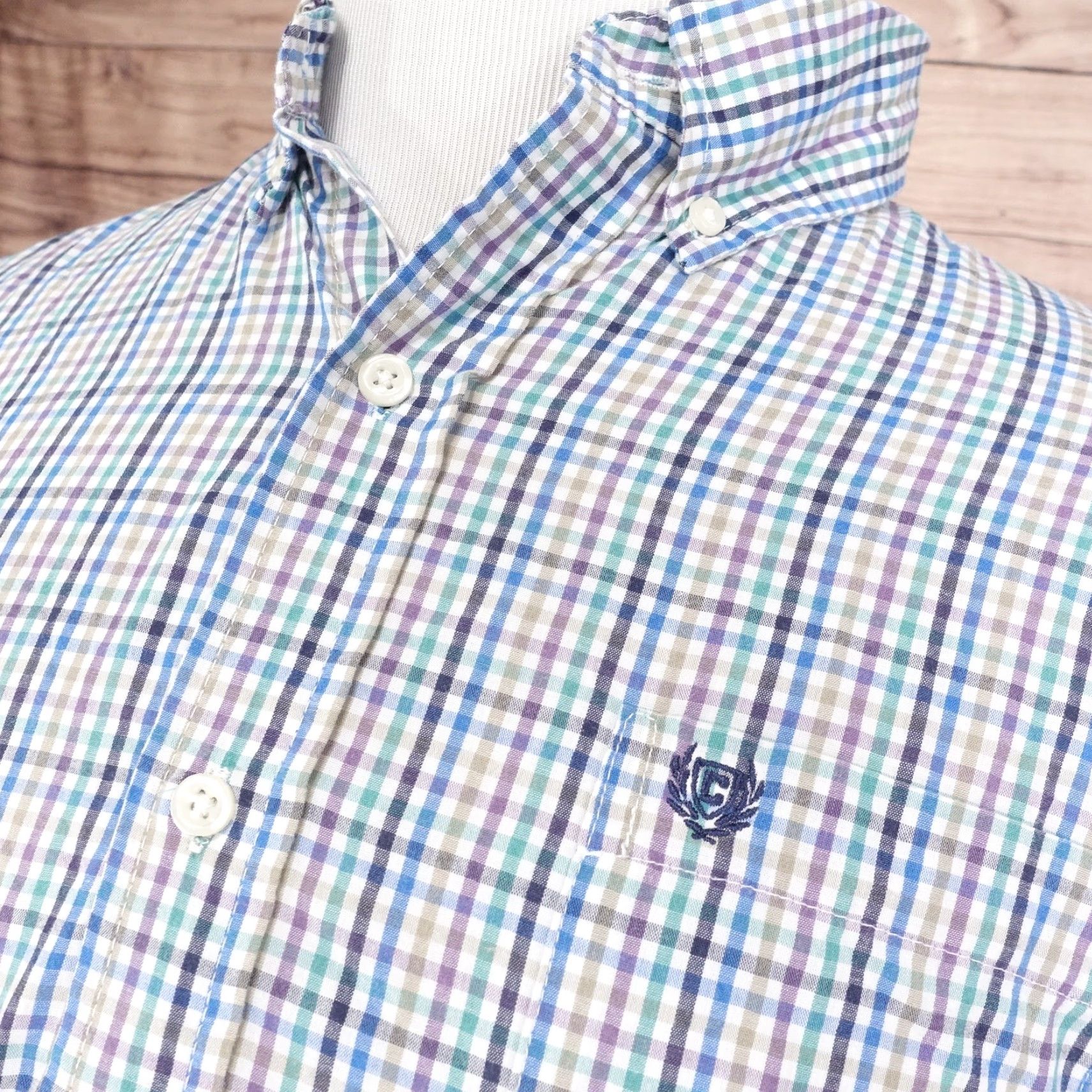 Chaps Chaps Shirt Mens Large Plaid Short Sleeve Button-Down Easy Care - Blue Size US L / EU 52-54 / 3 - 2 Thumbnail