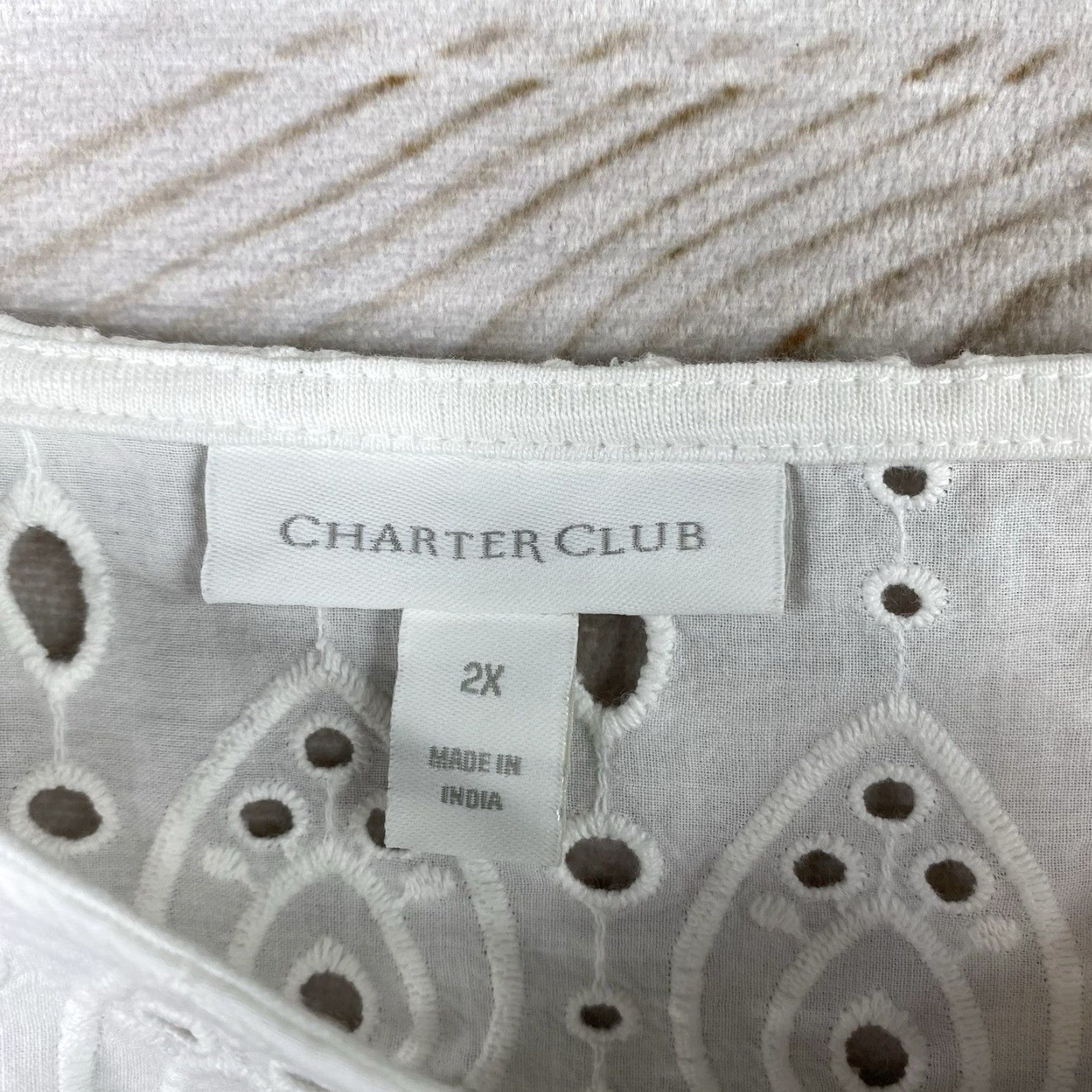 Charter Club Charter Club T Shirt Womens 2X Blue Stripe Eyelet Stretch Nautical Beach Shirt Size XXL / US 16-18 / IT 52-54 - 3 Thumbnail