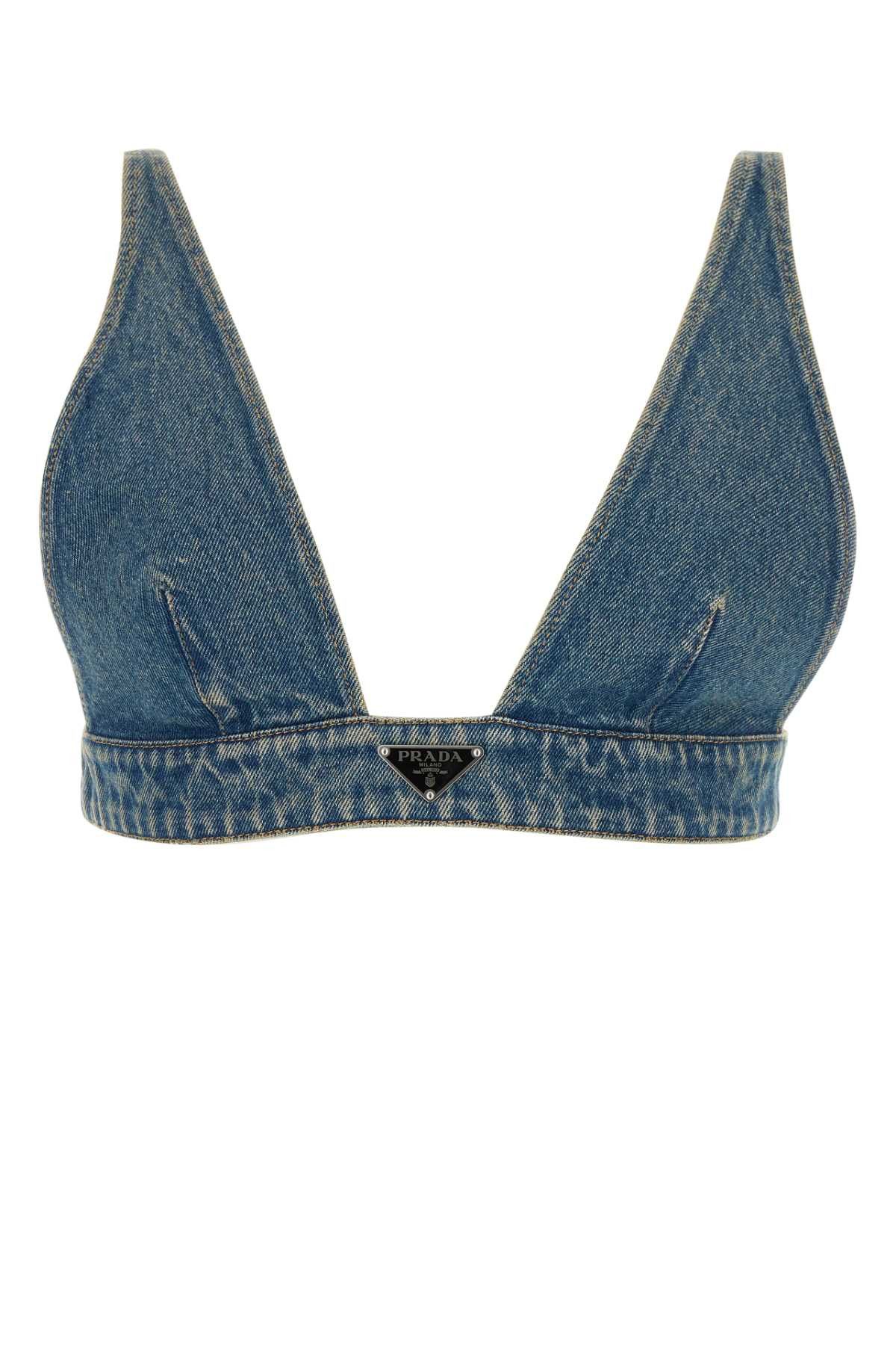 image of Prada Denim Crop-Top in Blue, Women's (Size XS)